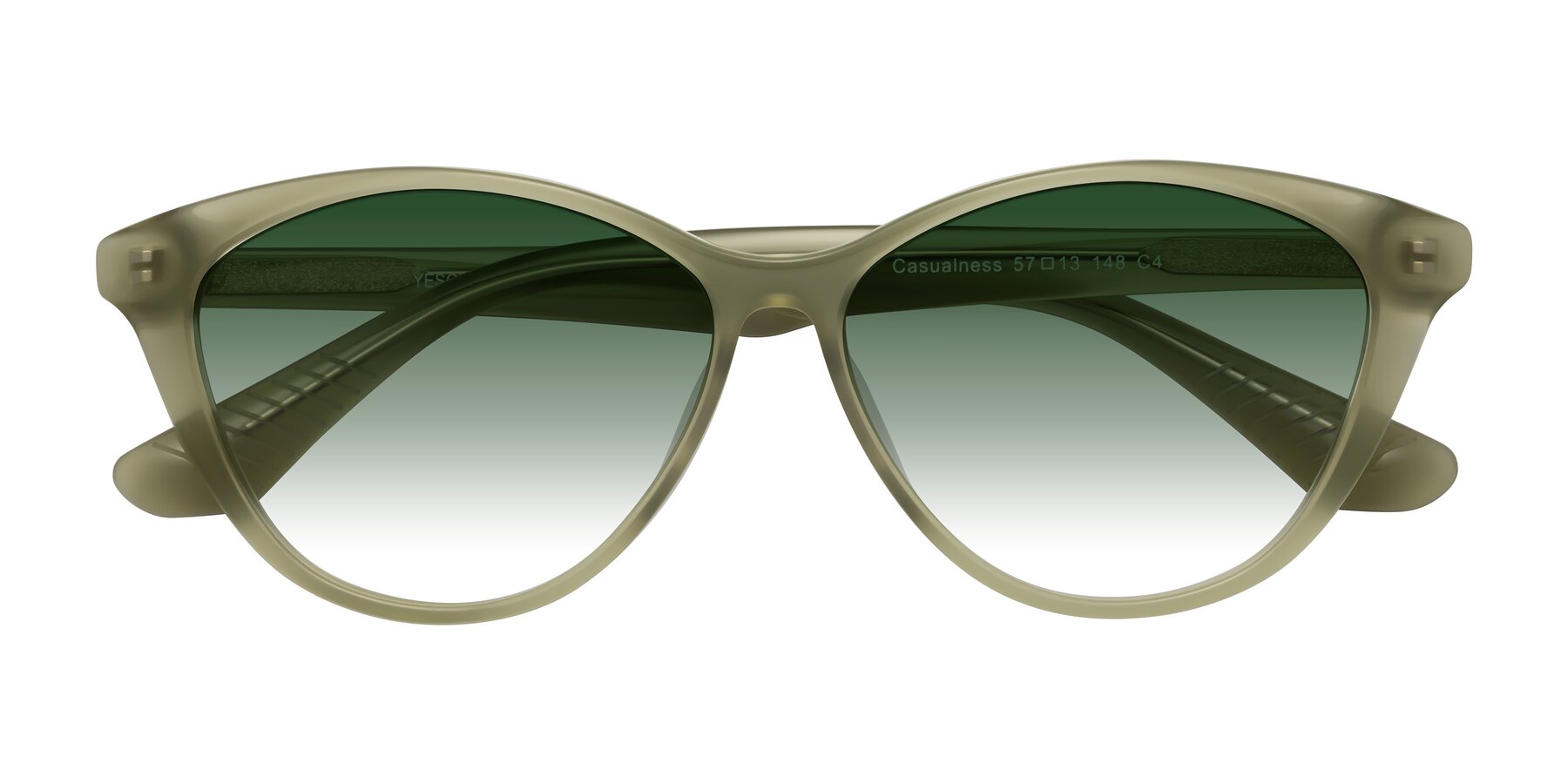 Folded Front of Casualness in Olive with Green Gradient Lenses