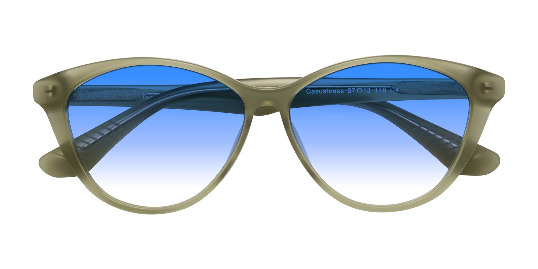 Folded Front of Casualness in Olive with Blue Gradient Lenses