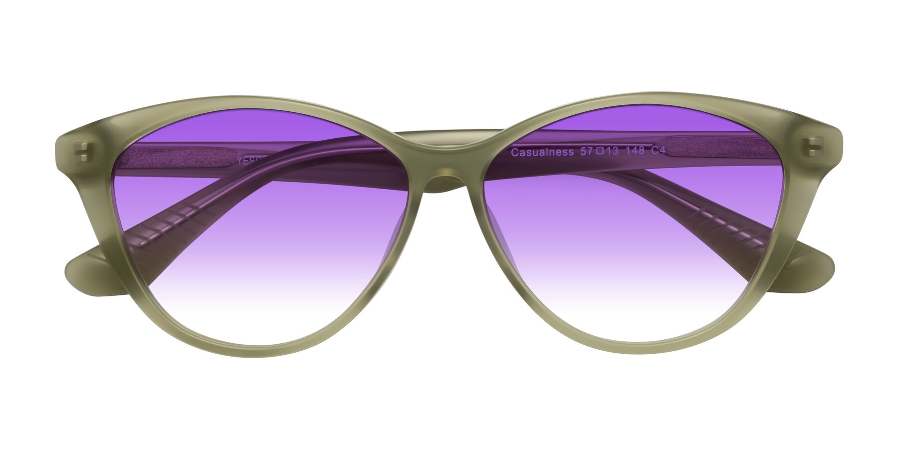 Folded Front of Casualness in Olive with Purple Gradient Lenses