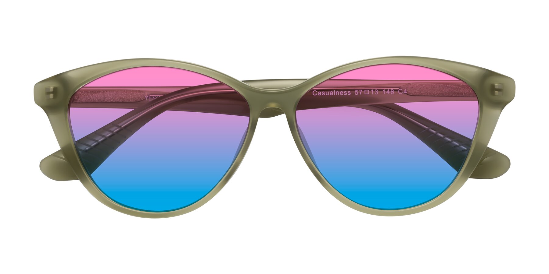 Folded Front of Casualness in Olive with Pink / Blue Gradient Lenses