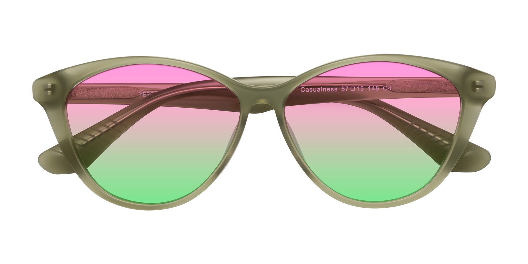 Folded Front of Casualness in Olive with Pink / Green Gradient Lenses