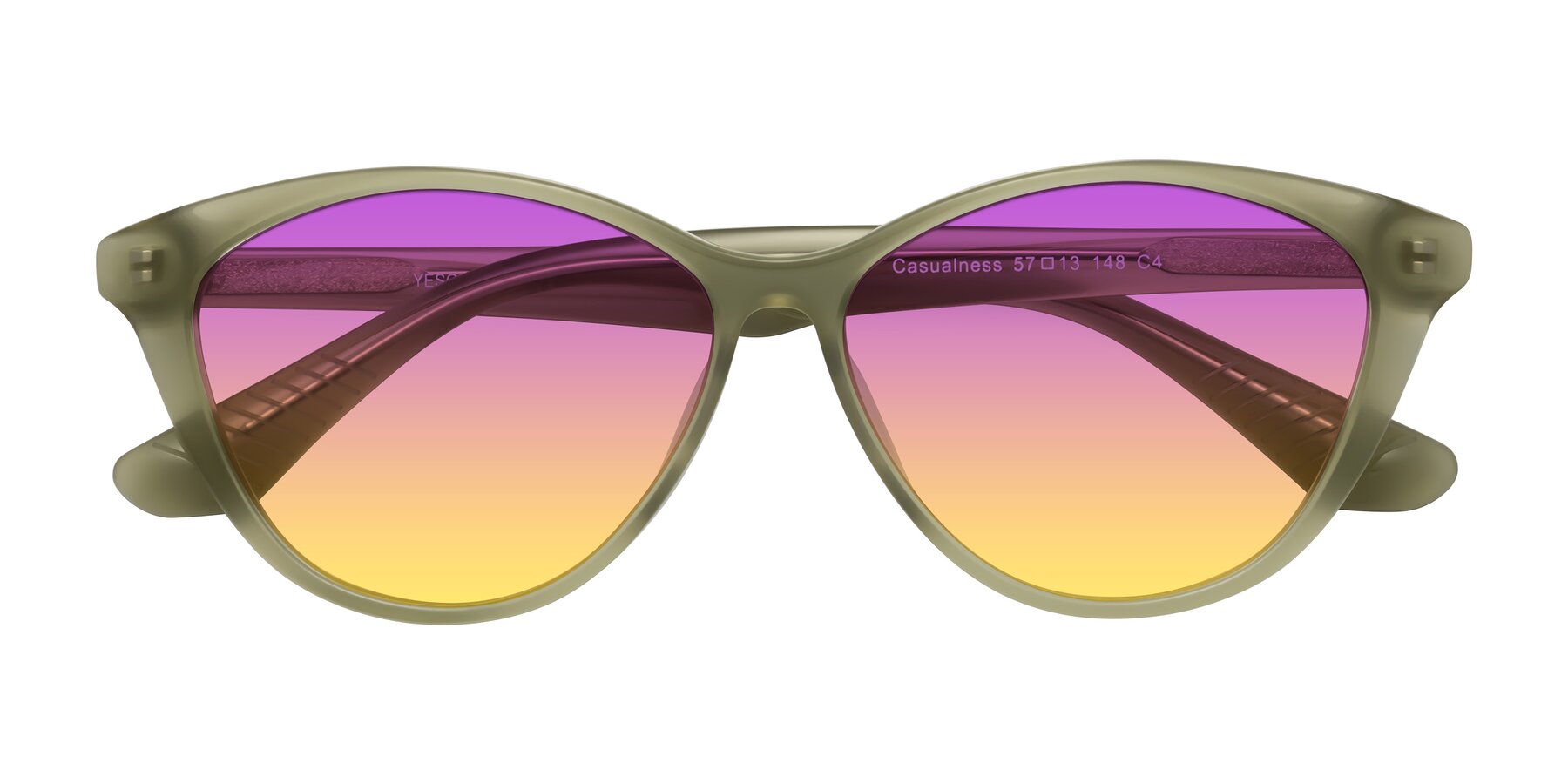 Folded Front of Casualness in Olive with Purple / Yellow Gradient Lenses