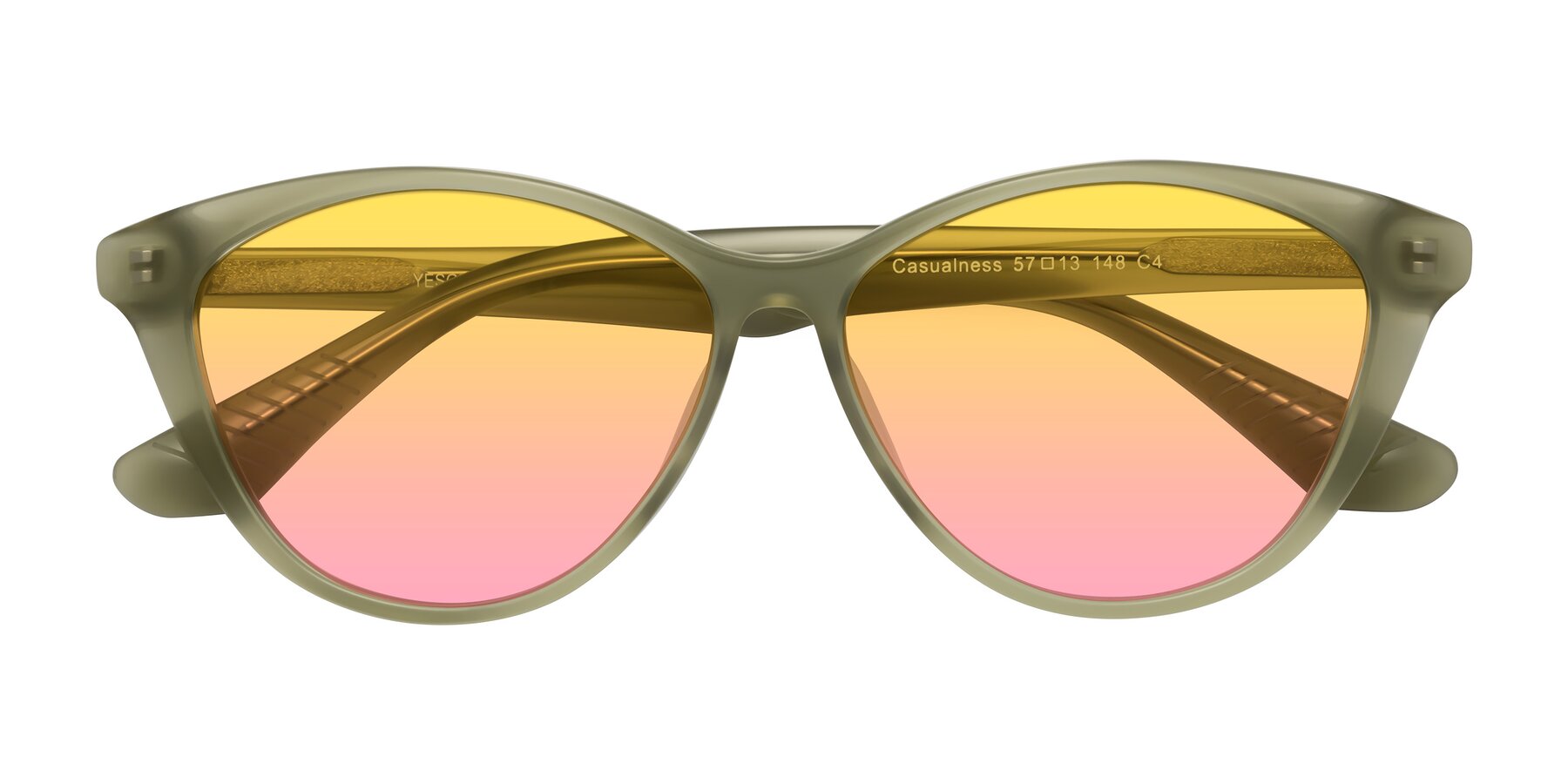 Folded Front of Casualness in Olive with Yellow / Pink Gradient Lenses