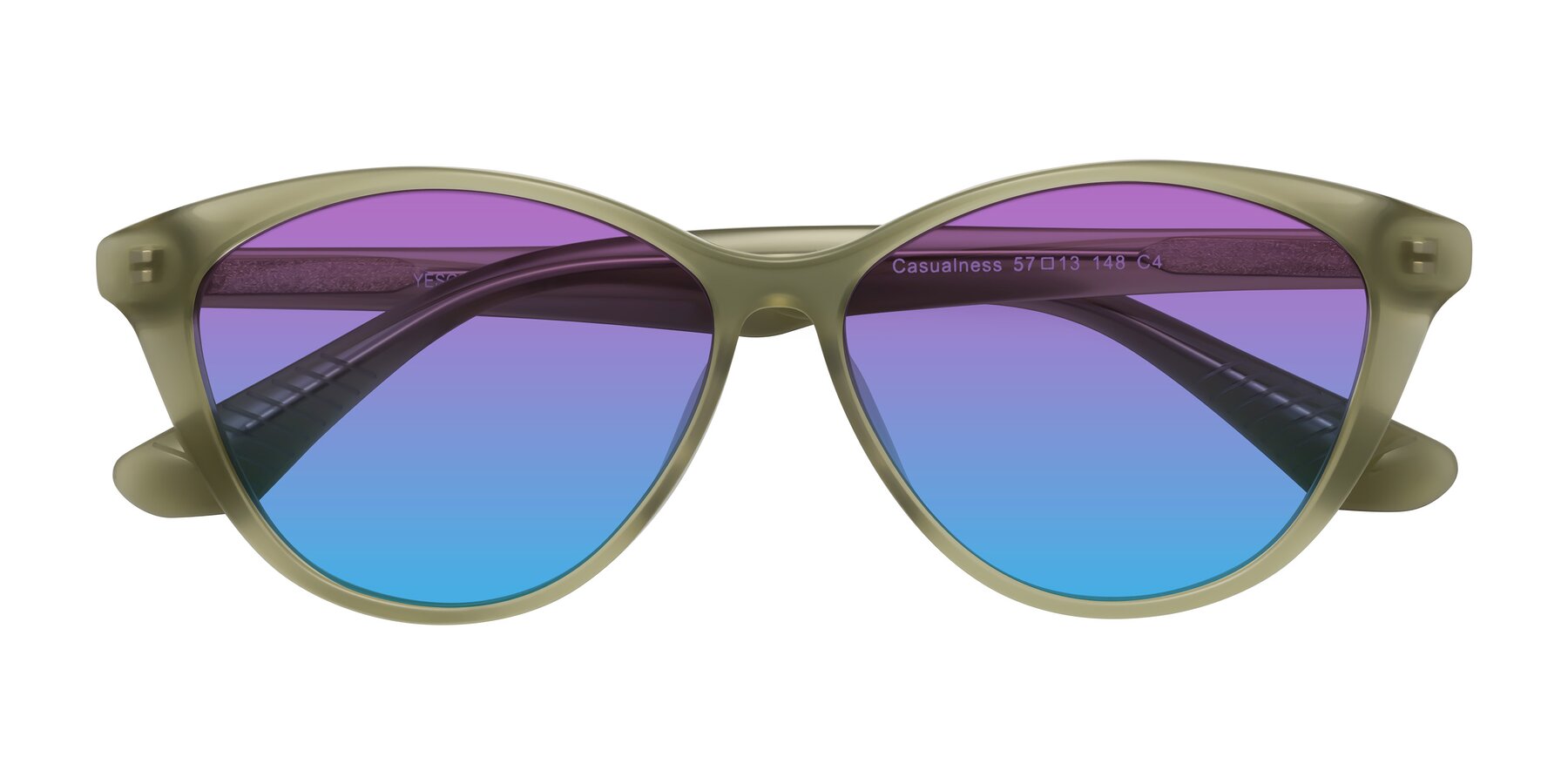 Folded Front of Casualness in Olive with Purple / Blue Gradient Lenses