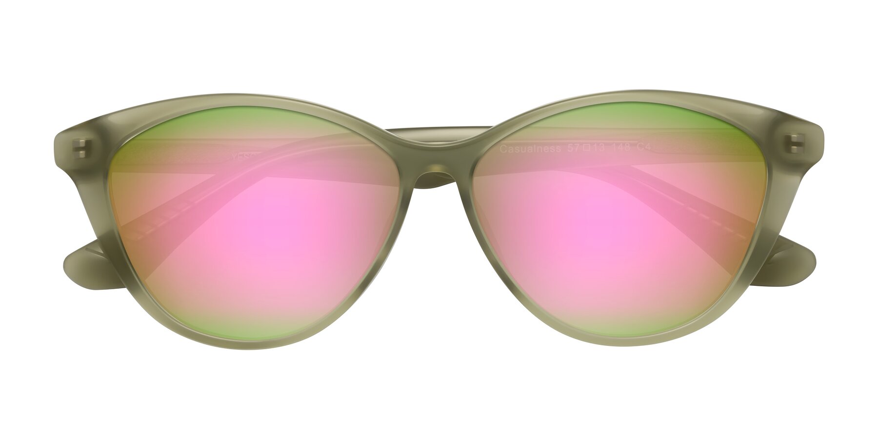 Folded Front of Casualness in Olive with Pink Mirrored Lenses