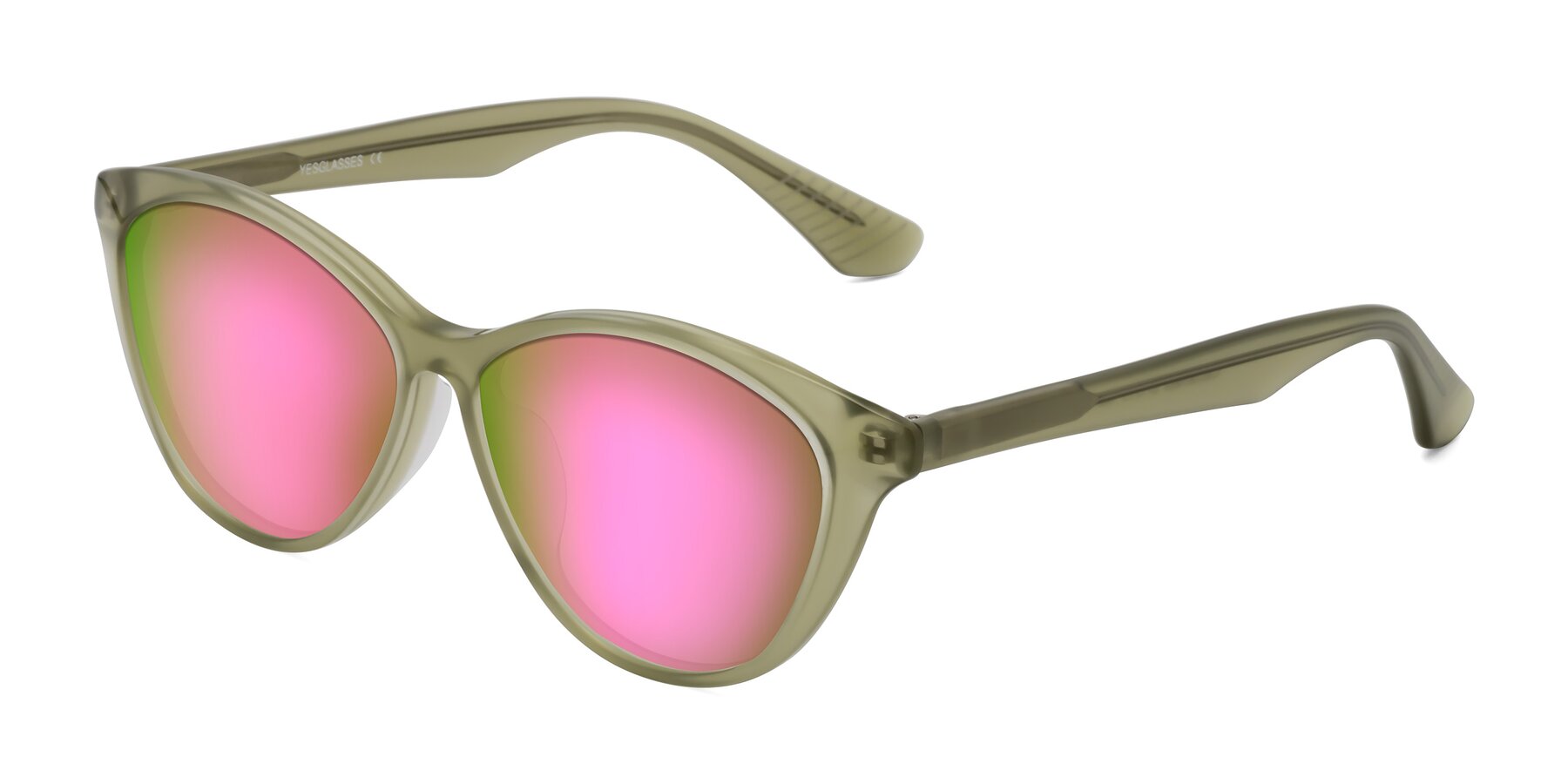 Angle of Casualness in Olive with Pink Mirrored Lenses