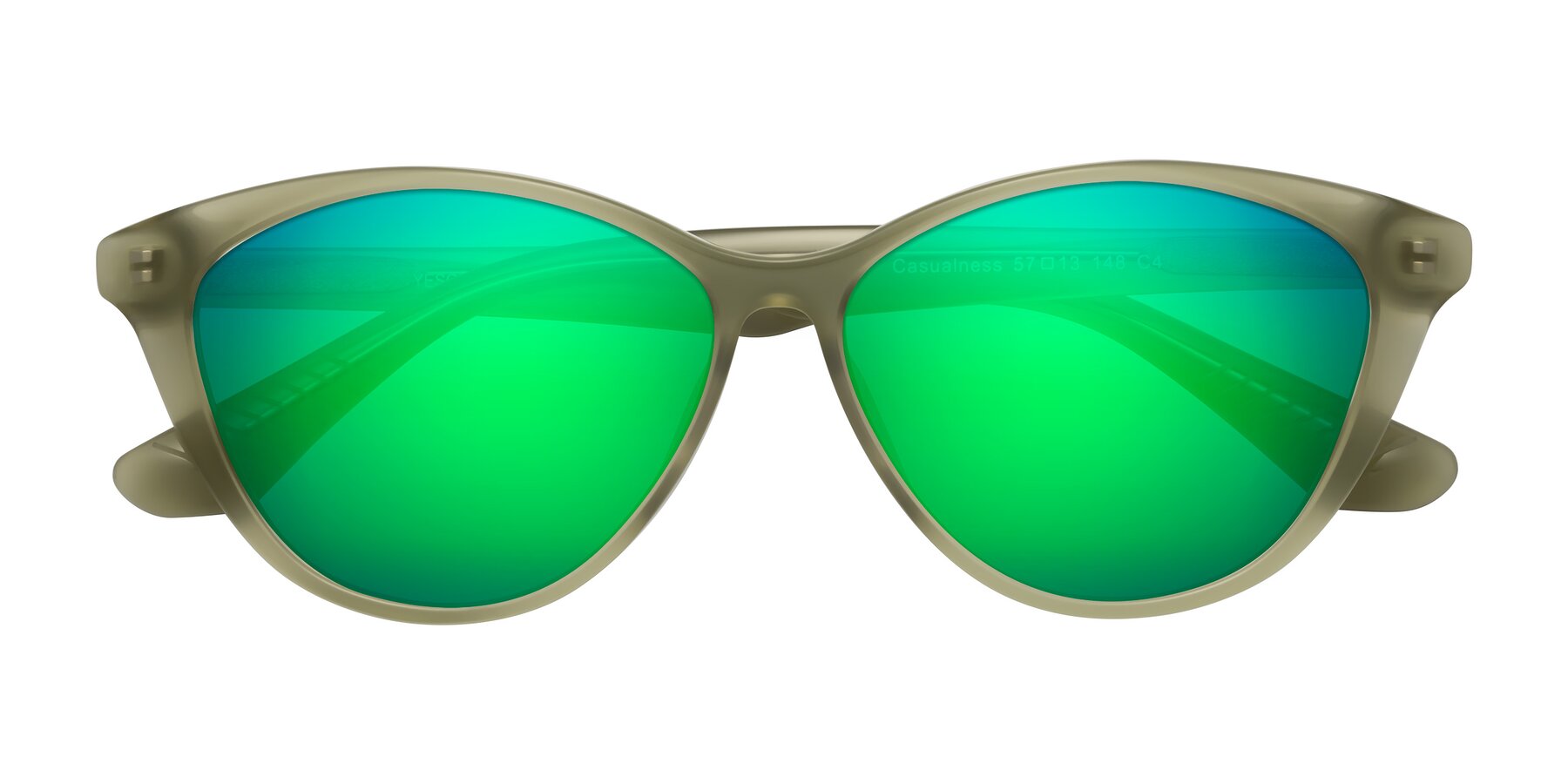 Folded Front of Casualness in Olive with Green Mirrored Lenses