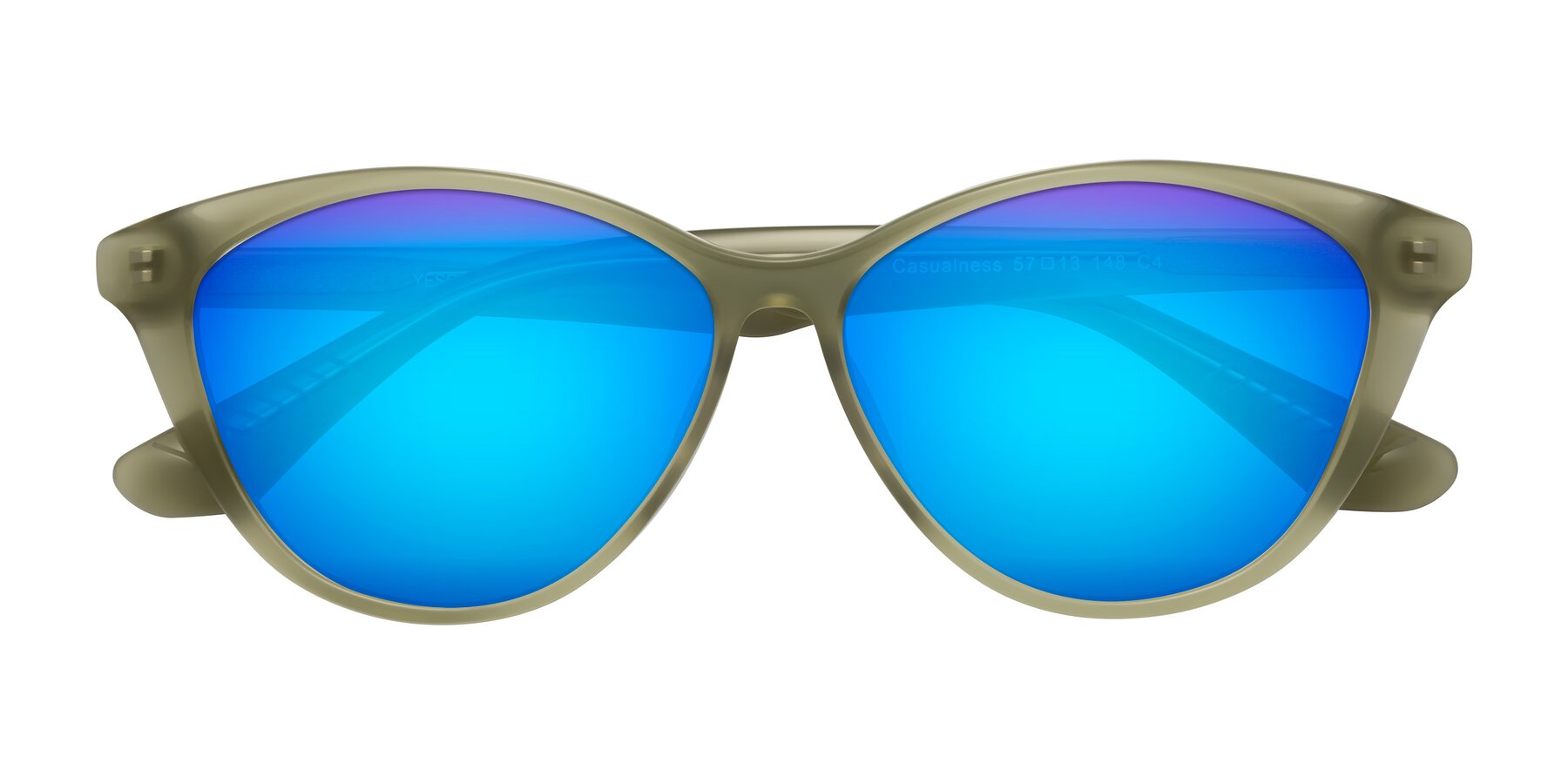 Folded Front of Casualness in Olive with Blue Mirrored Lenses