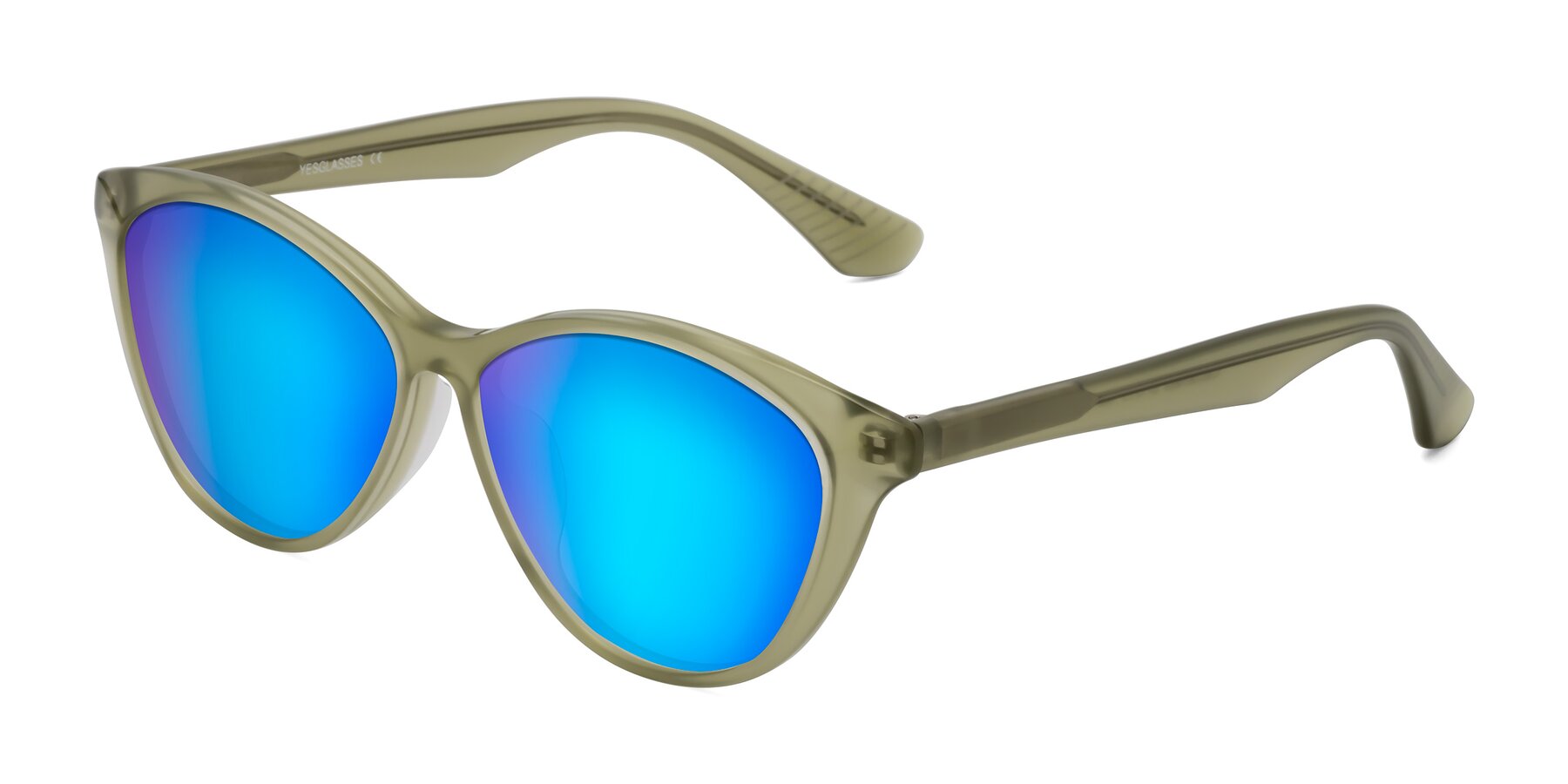 Angle of Casualness in Olive with Blue Mirrored Lenses