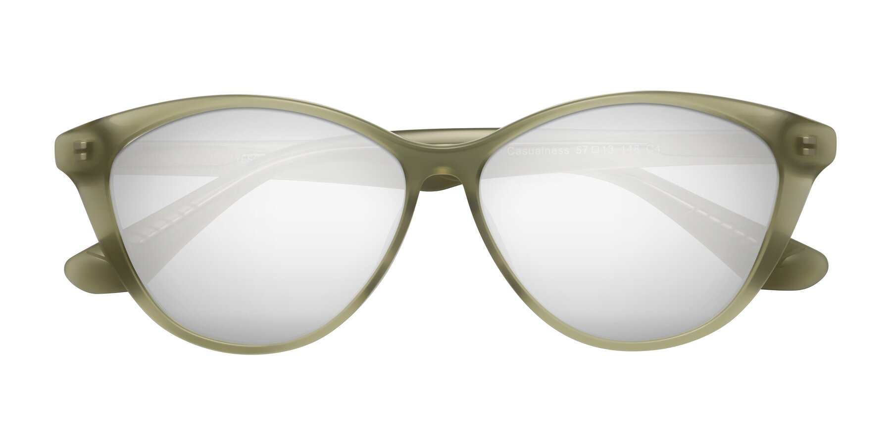 Folded Front of Casualness in Olive with Silver Mirrored Lenses