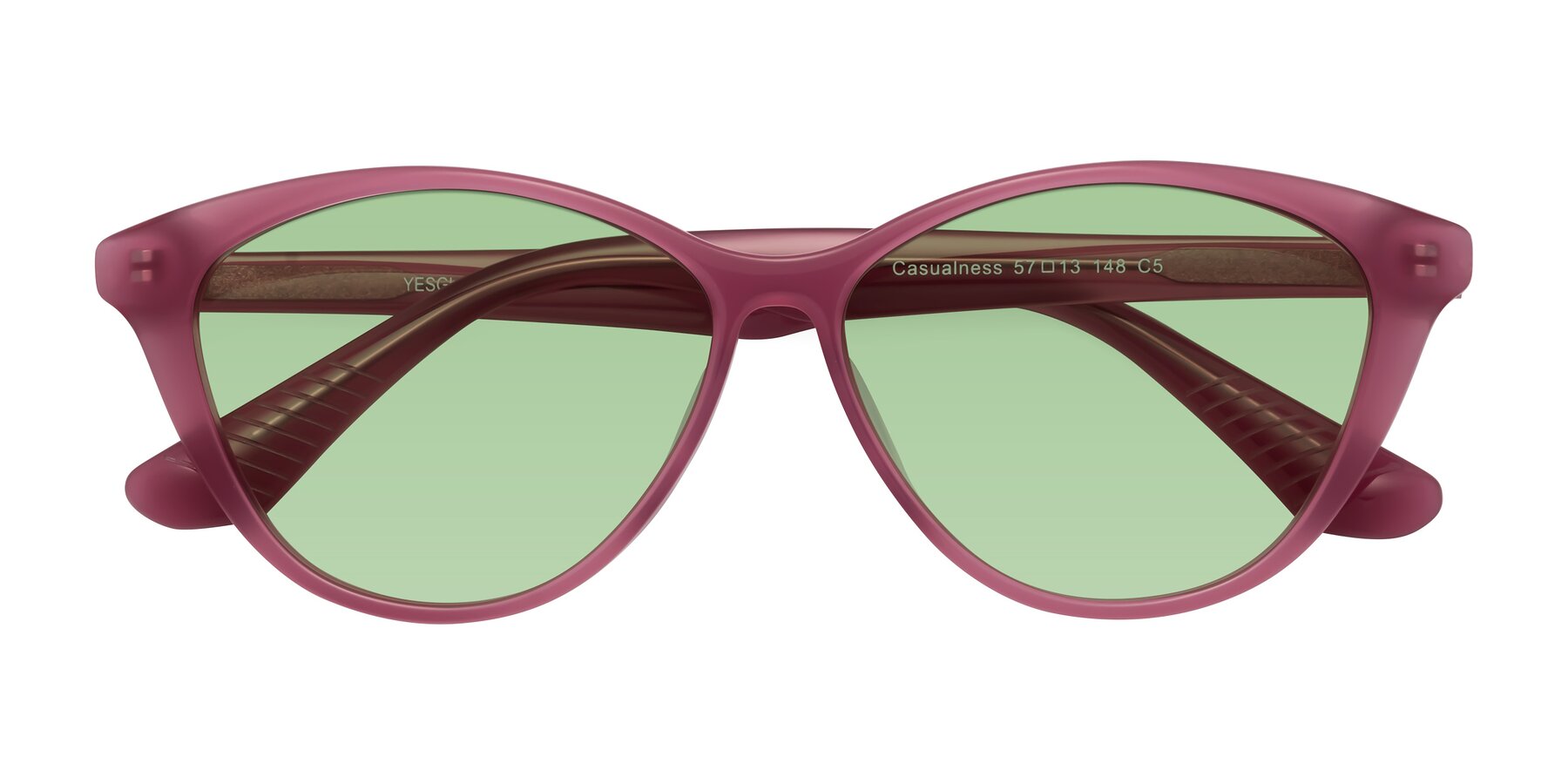 Folded Front of Casualness in Pink with Medium Green Tinted Lenses