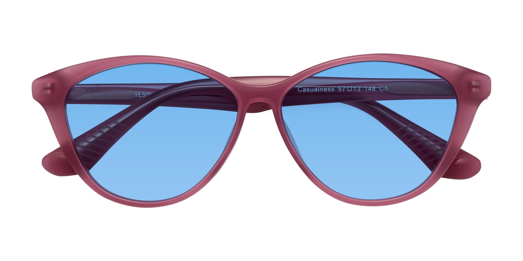 Folded Front of Casualness in Pink with Medium Blue Tinted Lenses