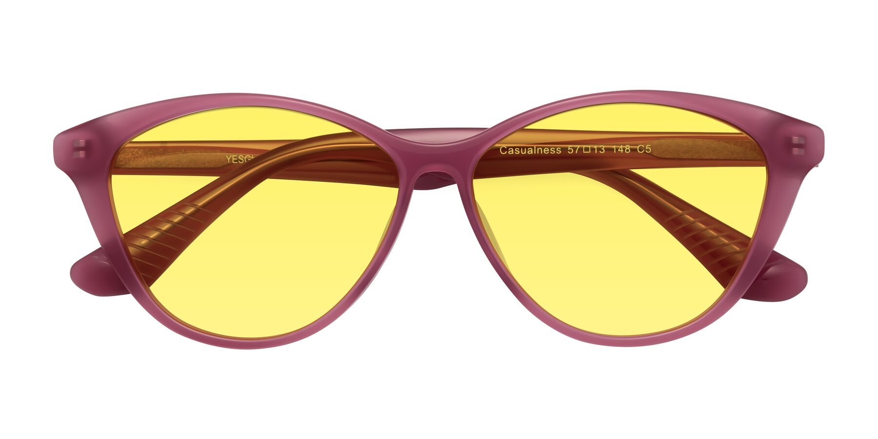 Folded Front of Casualness in Pink with Medium Yellow Tinted Lenses