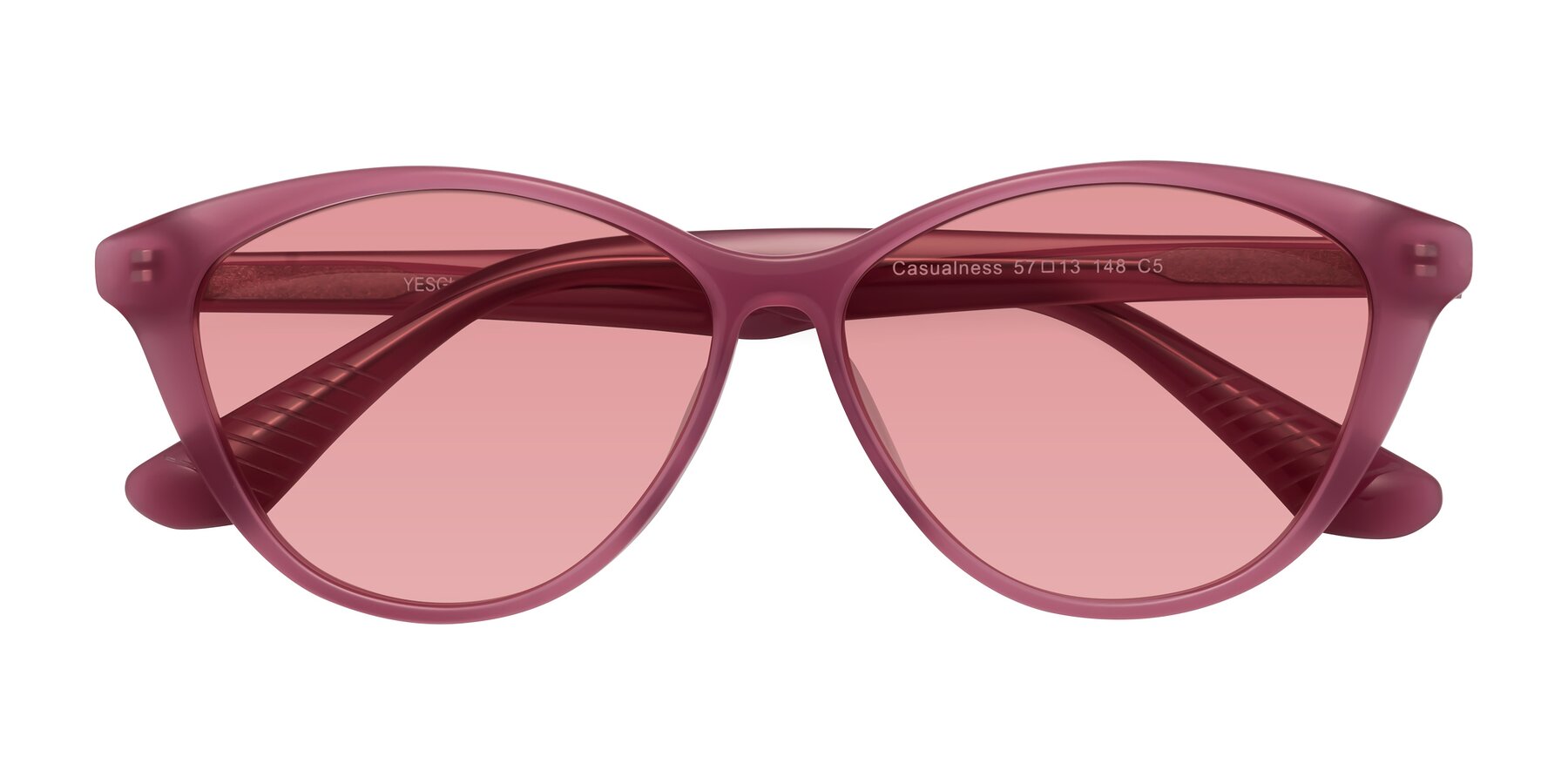 Folded Front of Casualness in Pink with Medium Garnet Tinted Lenses