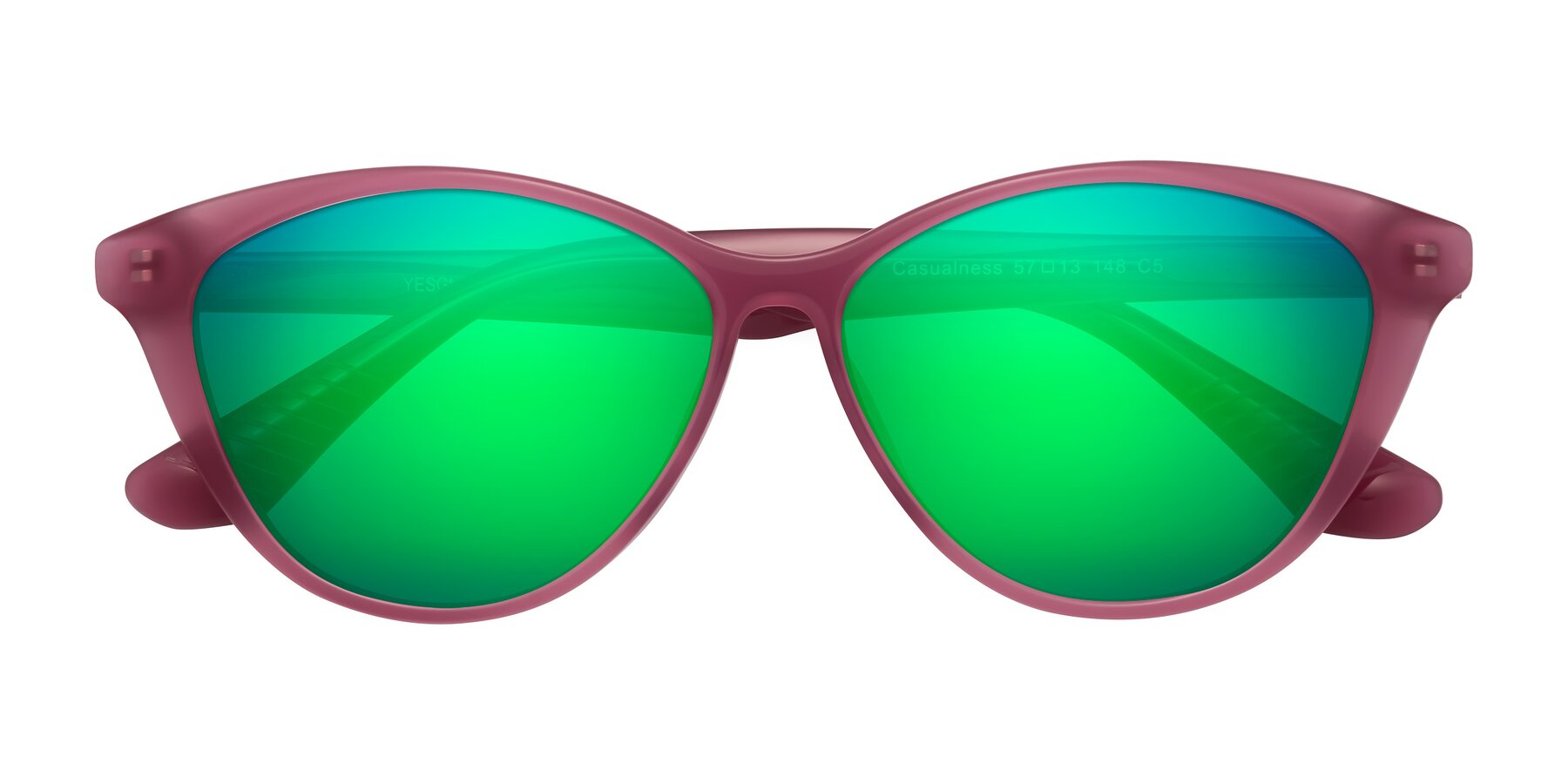 Folded Front of Casualness in Pink with Green Mirrored Lenses