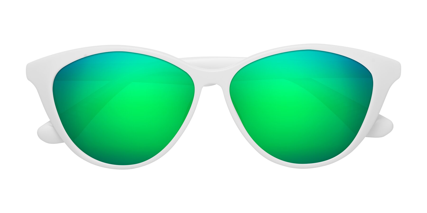 Folded Front of Casualness in Milky White with Green Mirrored Lenses