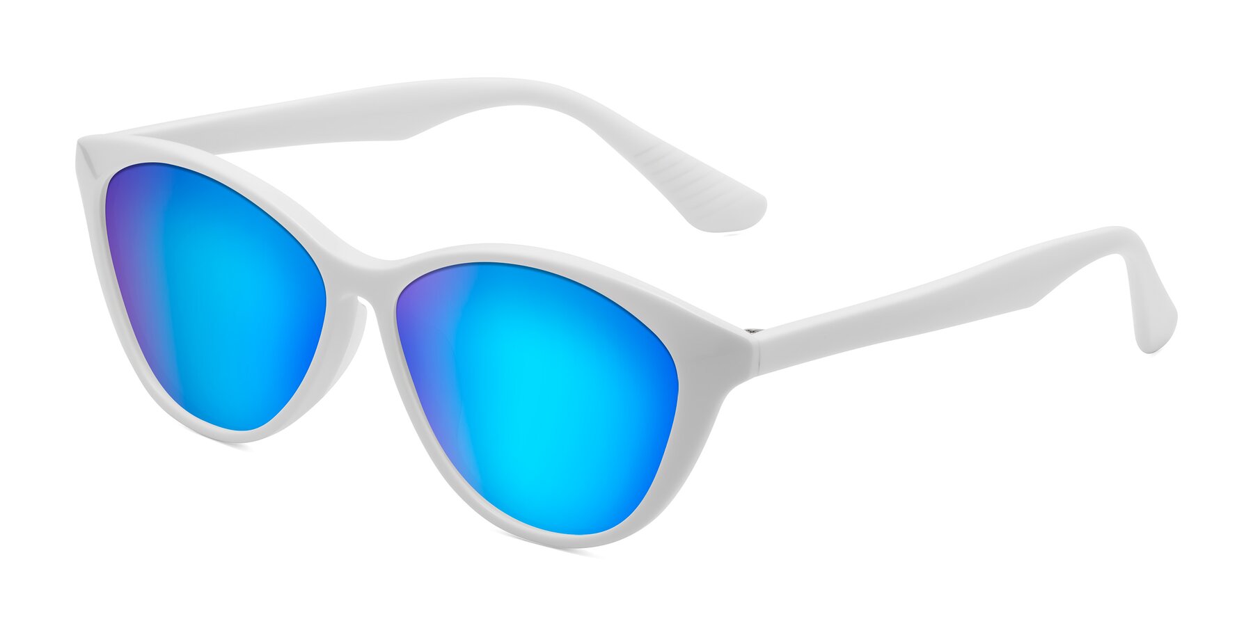 Angle of Casualness in Milky White with Blue Mirrored Lenses