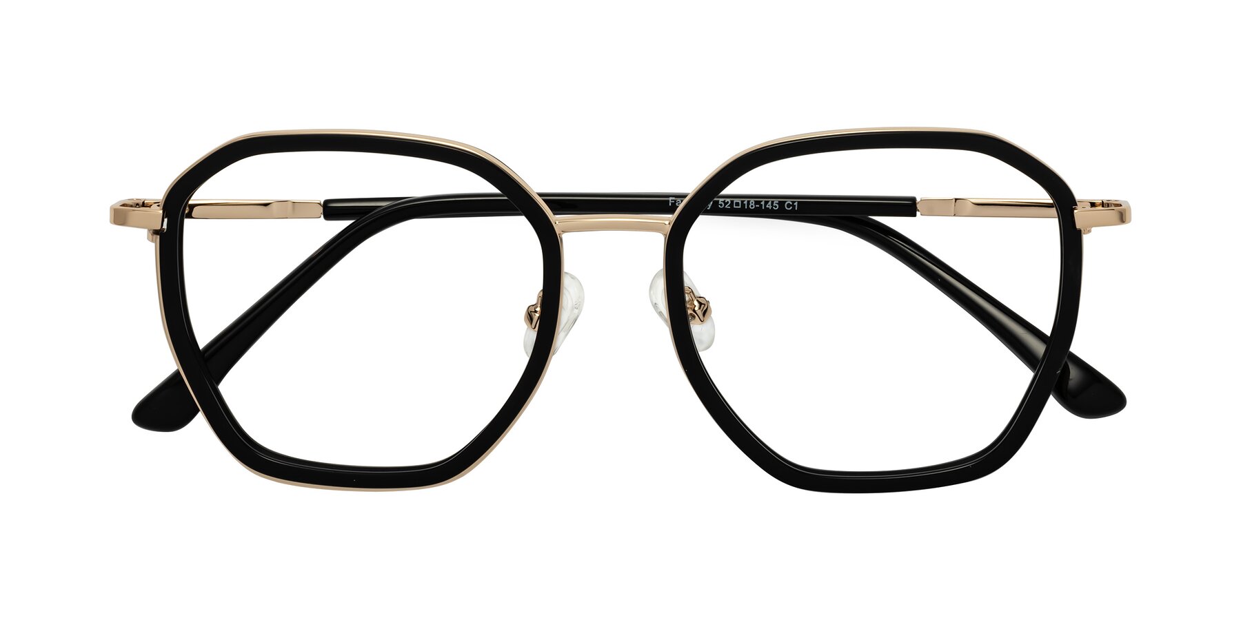 Folded Front of Fammily in Black-Gold with Clear Eyeglass Lenses