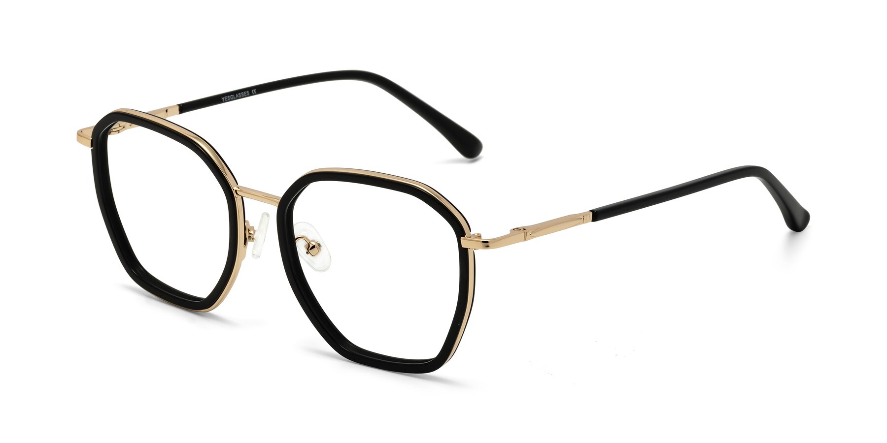 Angle of Fammily in Black-Gold with Clear Eyeglass Lenses