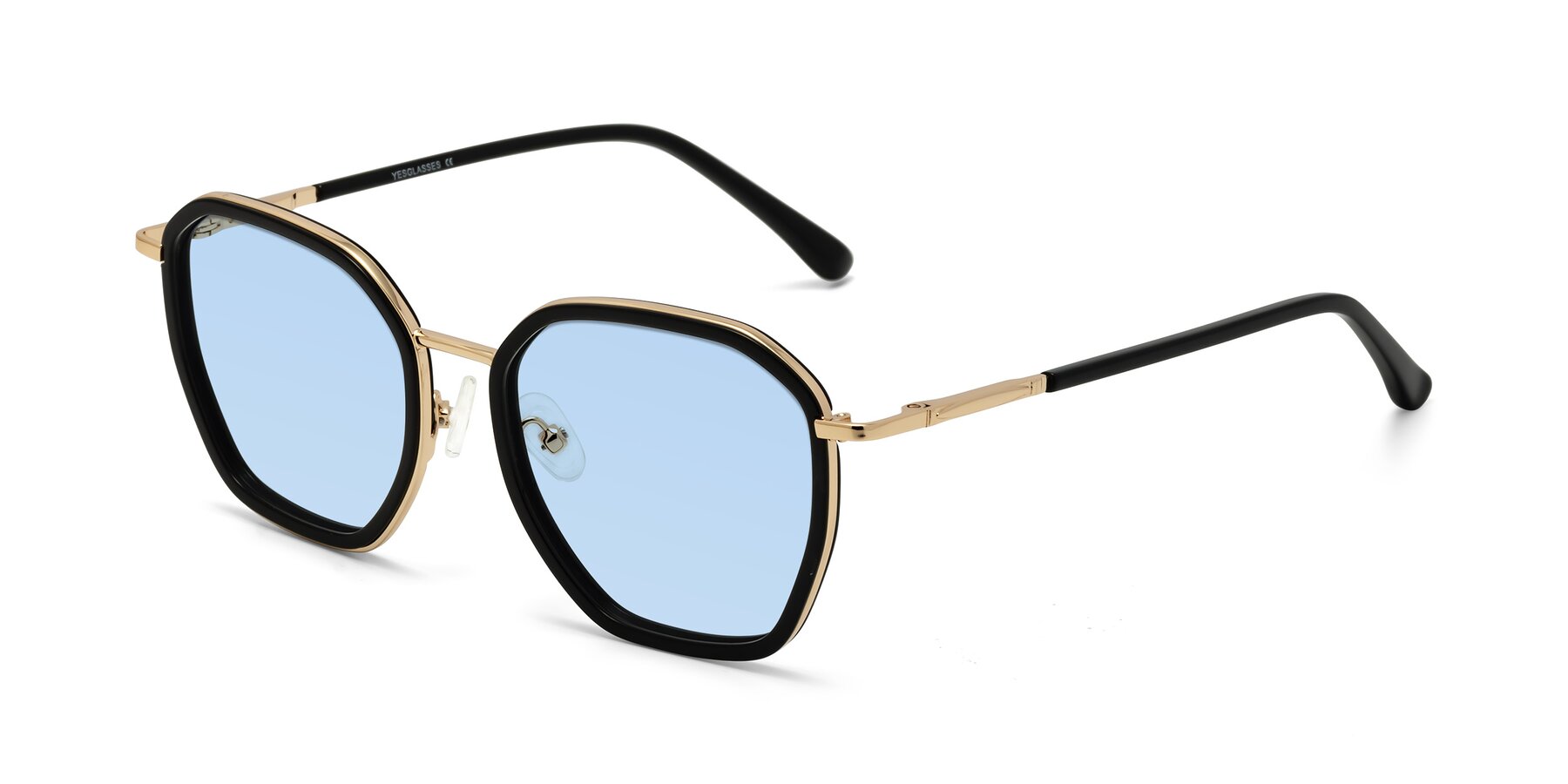 Angle of Fammily in Black-Gold with Light Blue Tinted Lenses