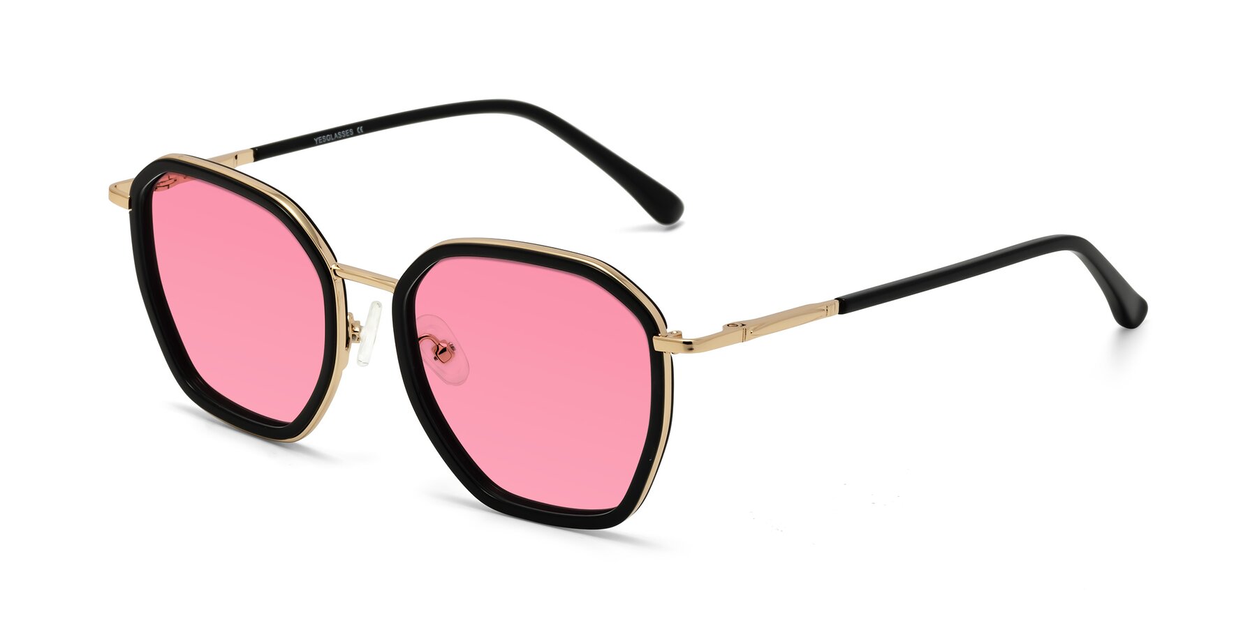 Angle of Fammily in Black-Gold with Pink Tinted Lenses