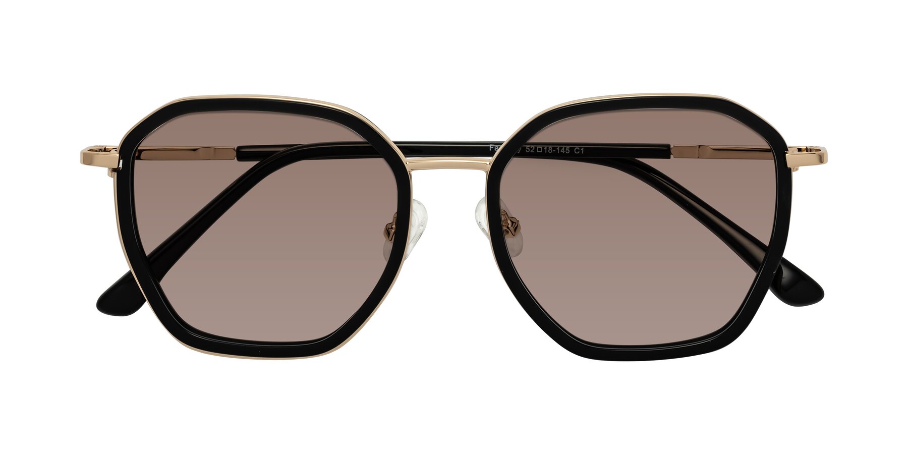 Folded Front of Fammily in Black-Gold with Medium Brown Tinted Lenses