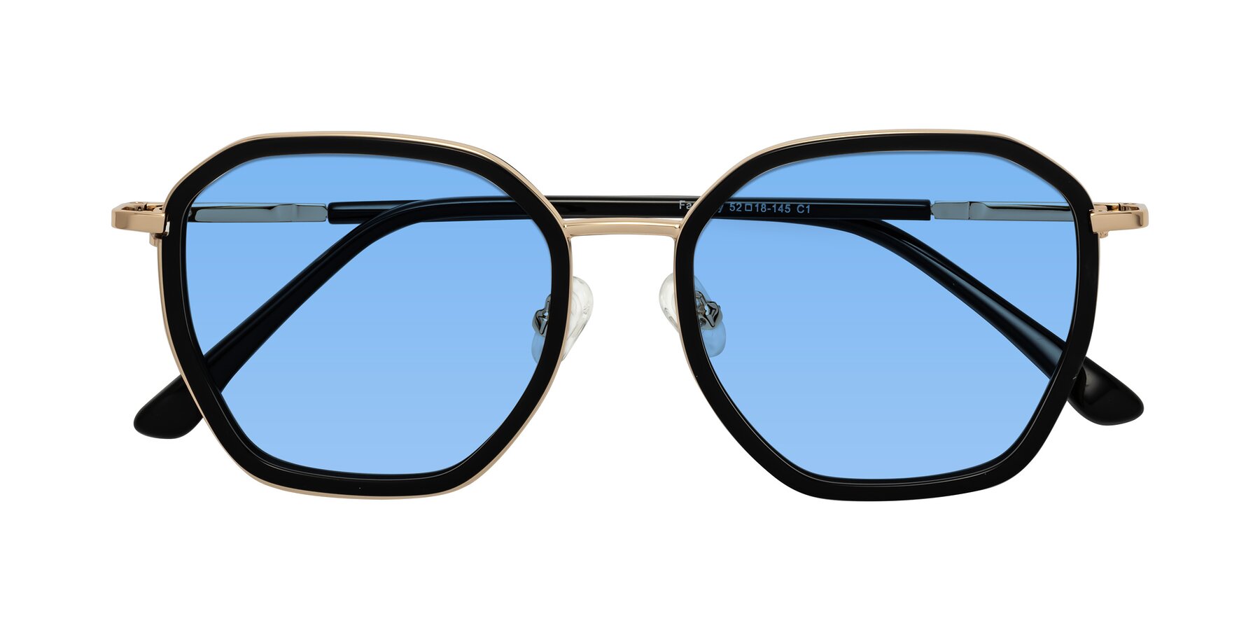 Folded Front of Fammily in Black-Gold with Medium Blue Tinted Lenses