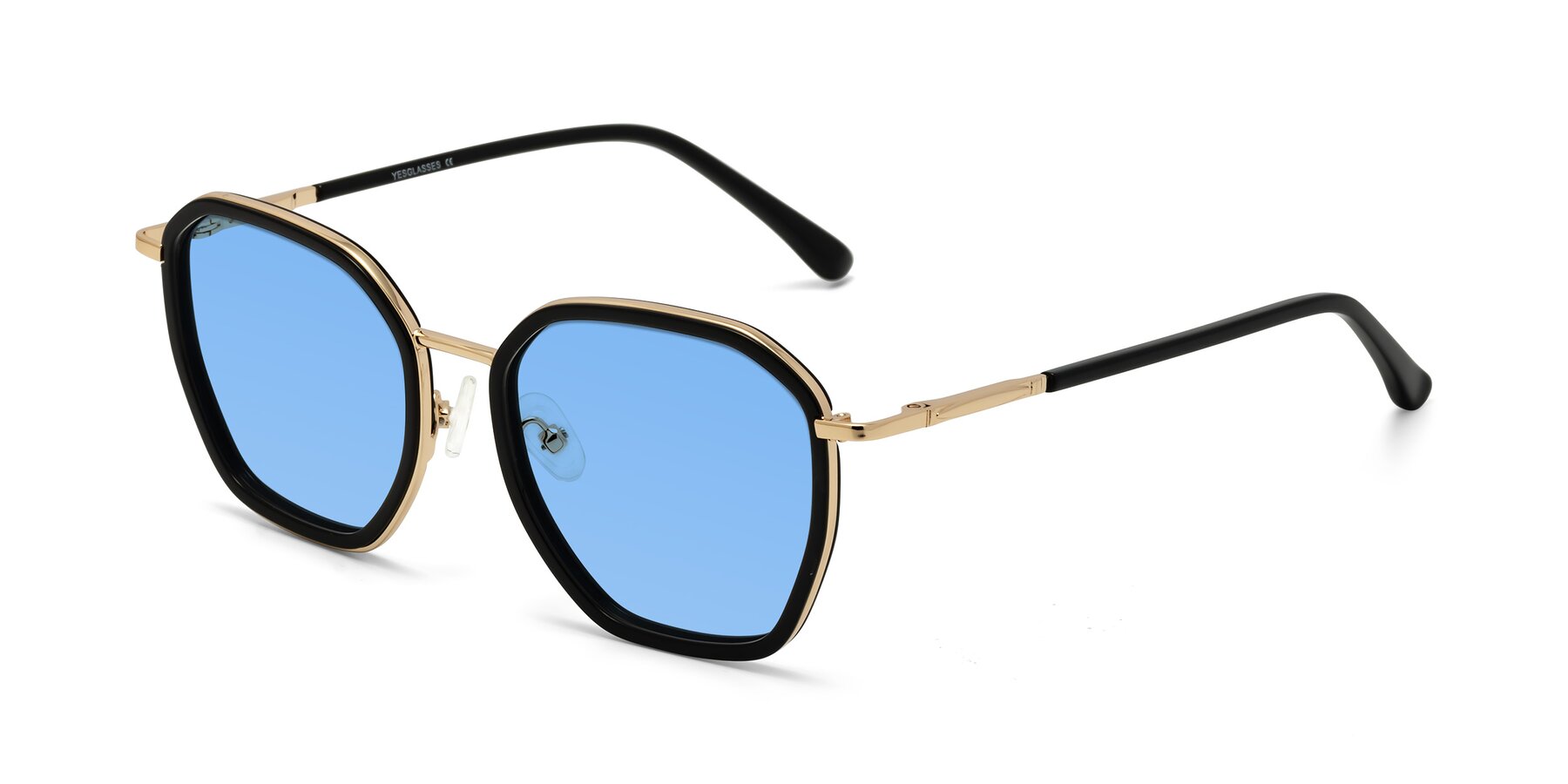 Angle of Fammily in Black-Gold with Medium Blue Tinted Lenses