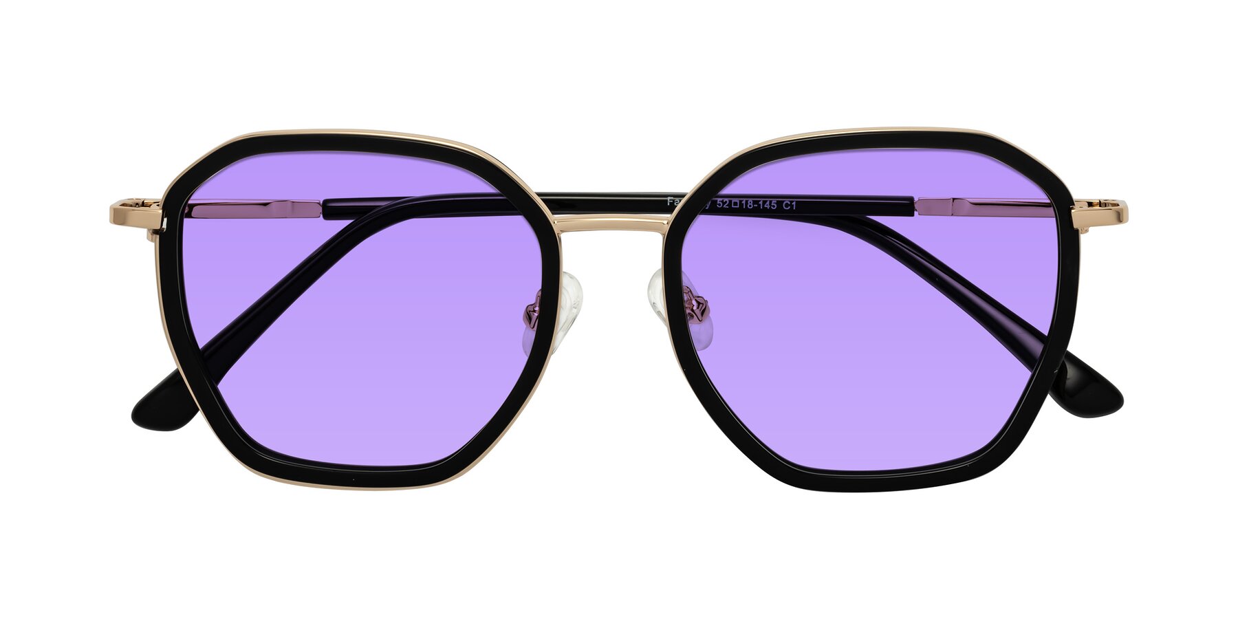 Folded Front of Fammily in Black-Gold with Medium Purple Tinted Lenses