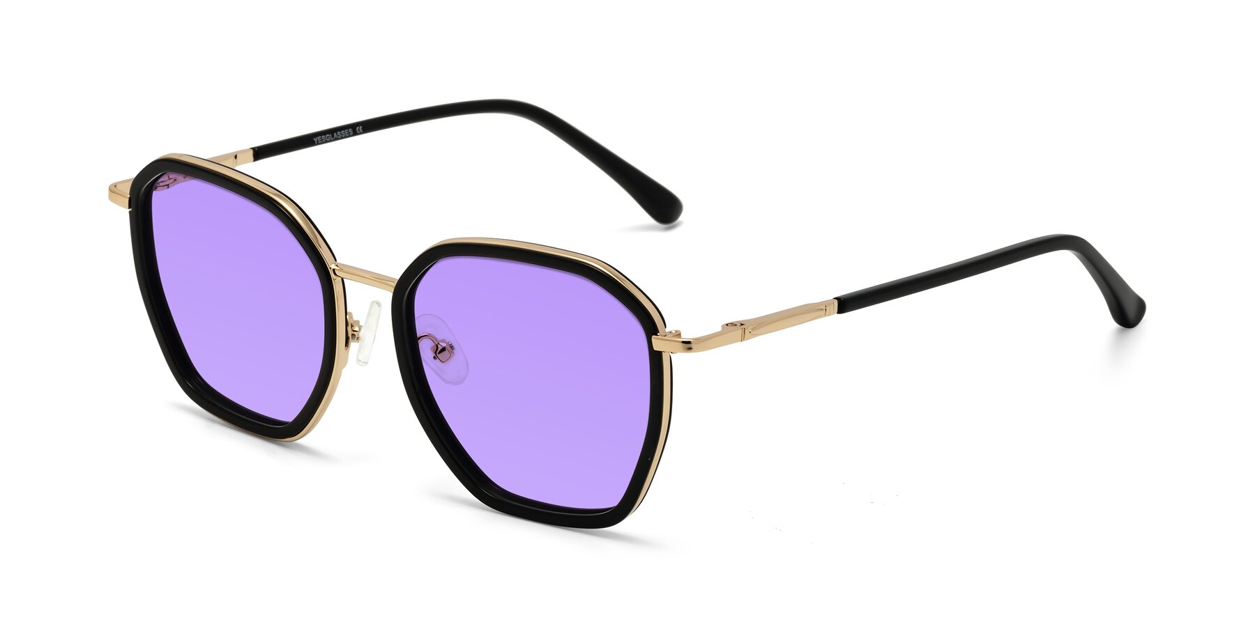 Angle of Fammily in Black-Gold with Medium Purple Tinted Lenses