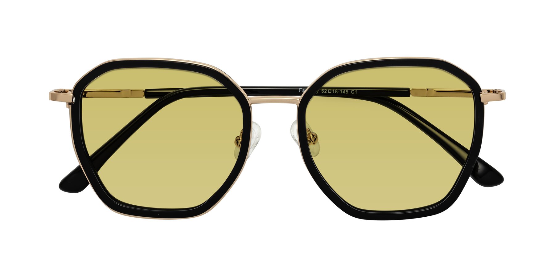 Folded Front of Fammily in Black-Gold with Medium Champagne Tinted Lenses