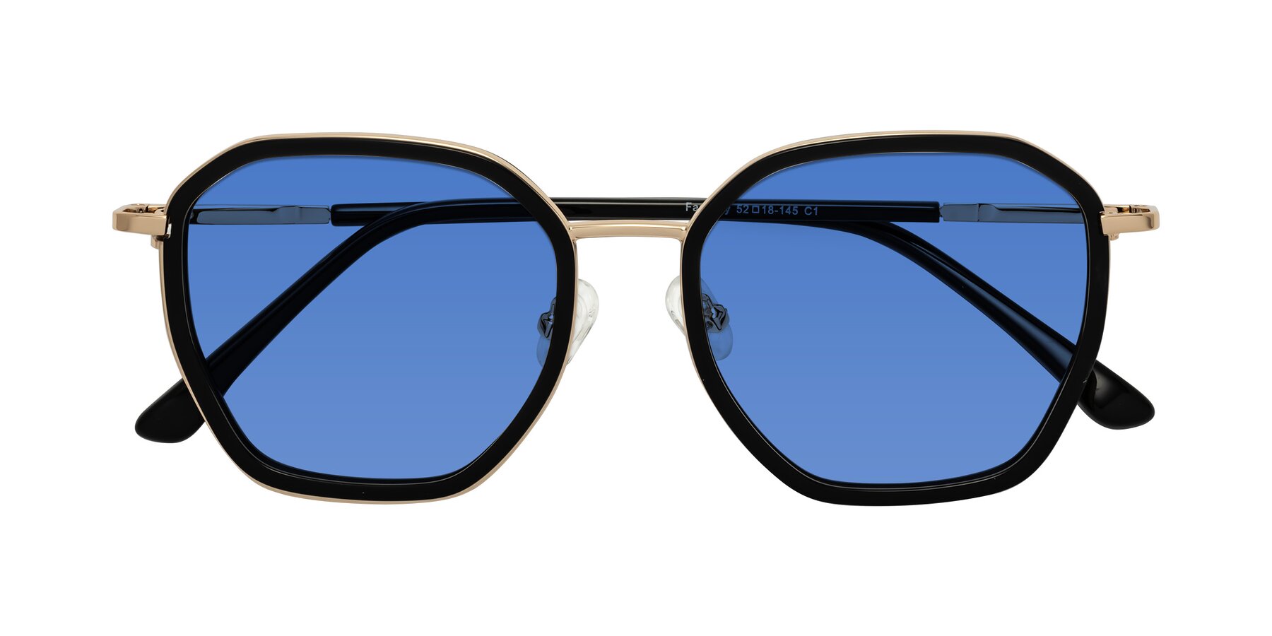 Folded Front of Fammily in Black-Gold with Blue Tinted Lenses