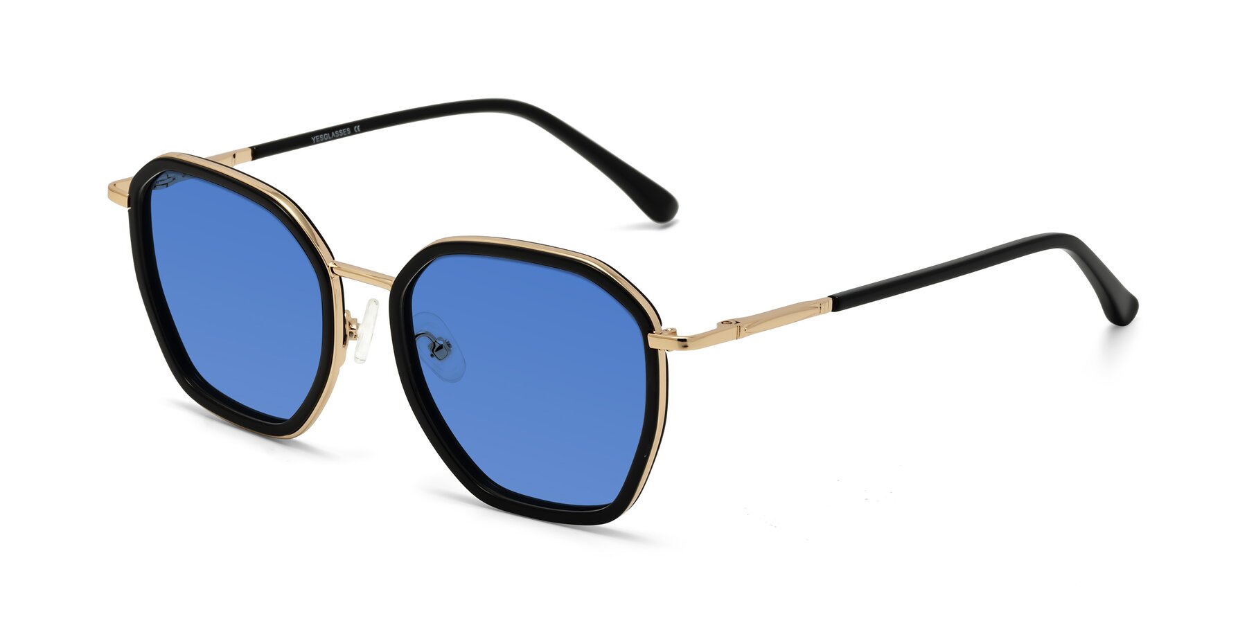 Angle of Fammily in Black-Gold with Blue Tinted Lenses