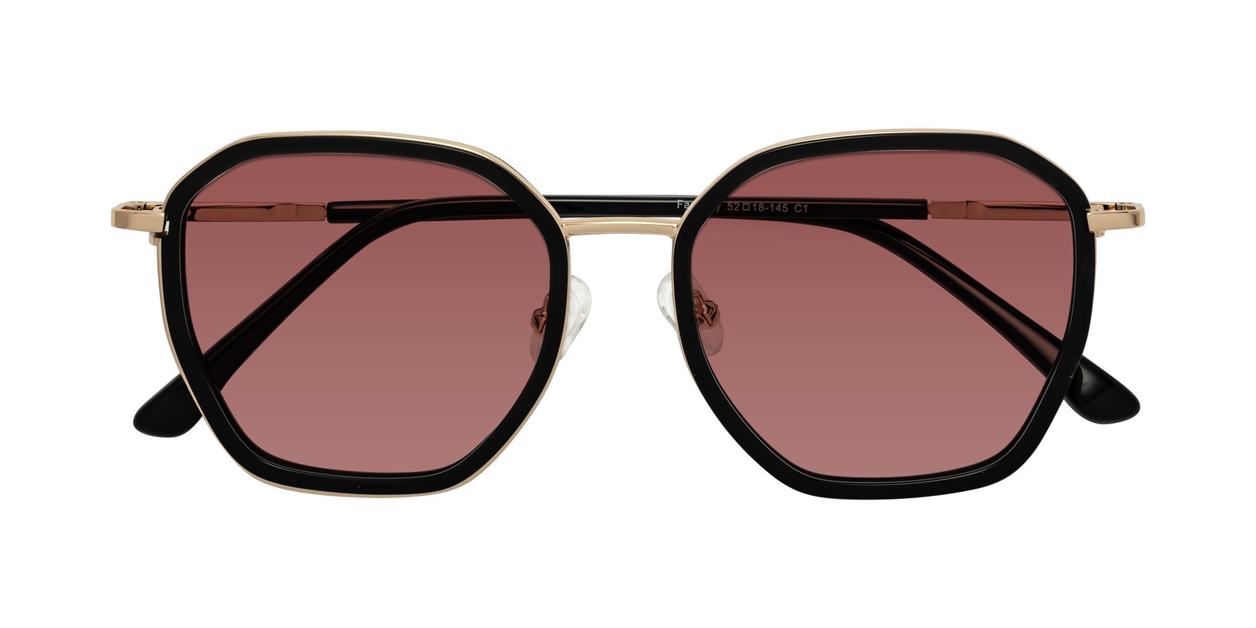 Folded Front of Fammily in Black-Gold with Garnet Tinted Lenses