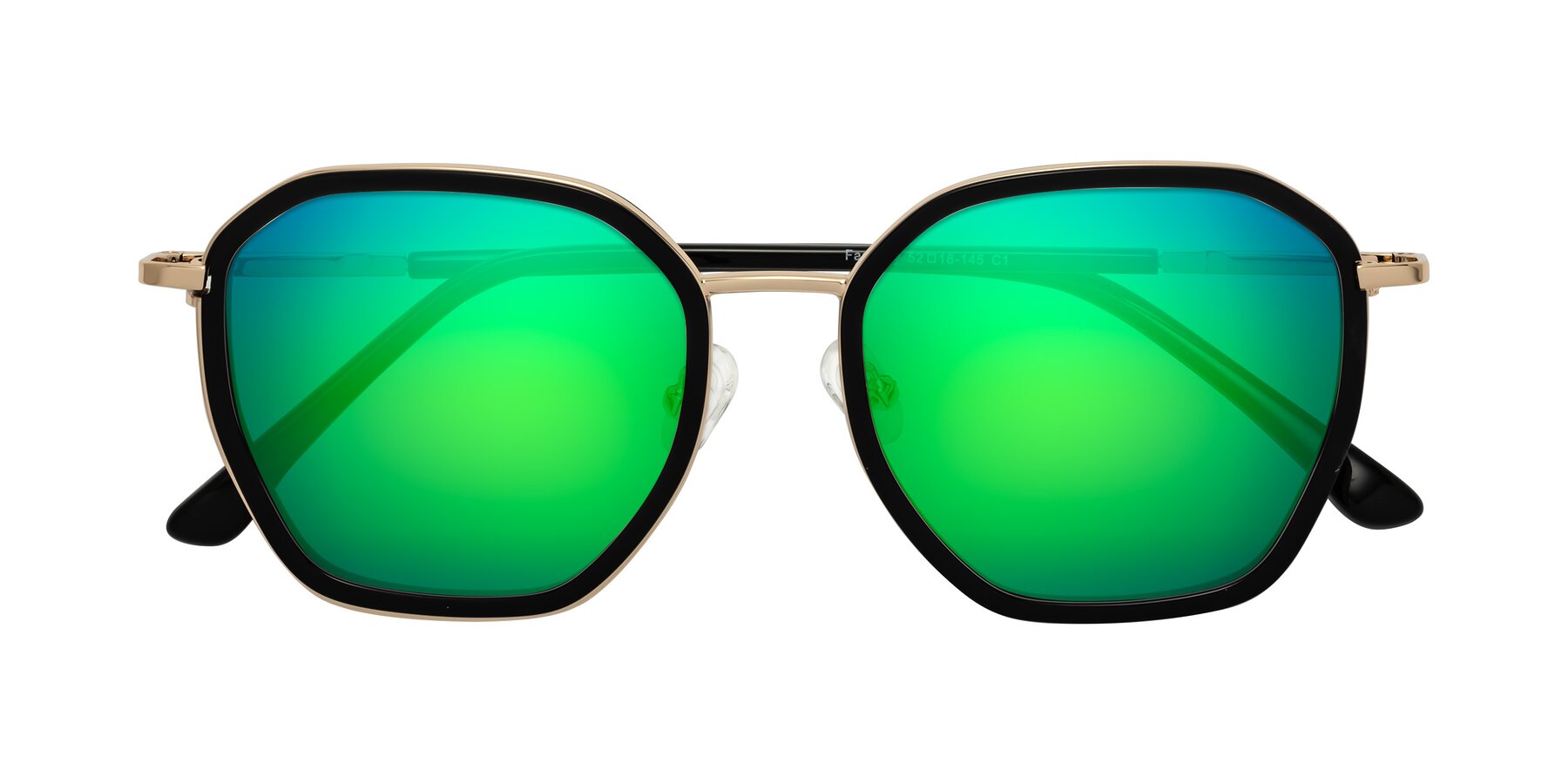 Folded Front of Fammily in Black-Gold with Green Mirrored Lenses