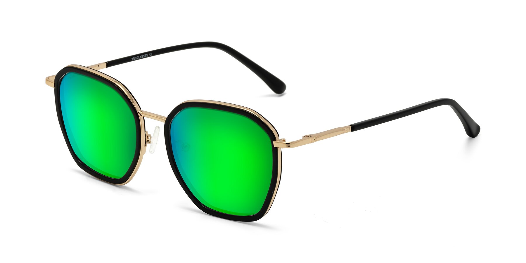 Angle of Fammily in Black-Gold with Green Mirrored Lenses