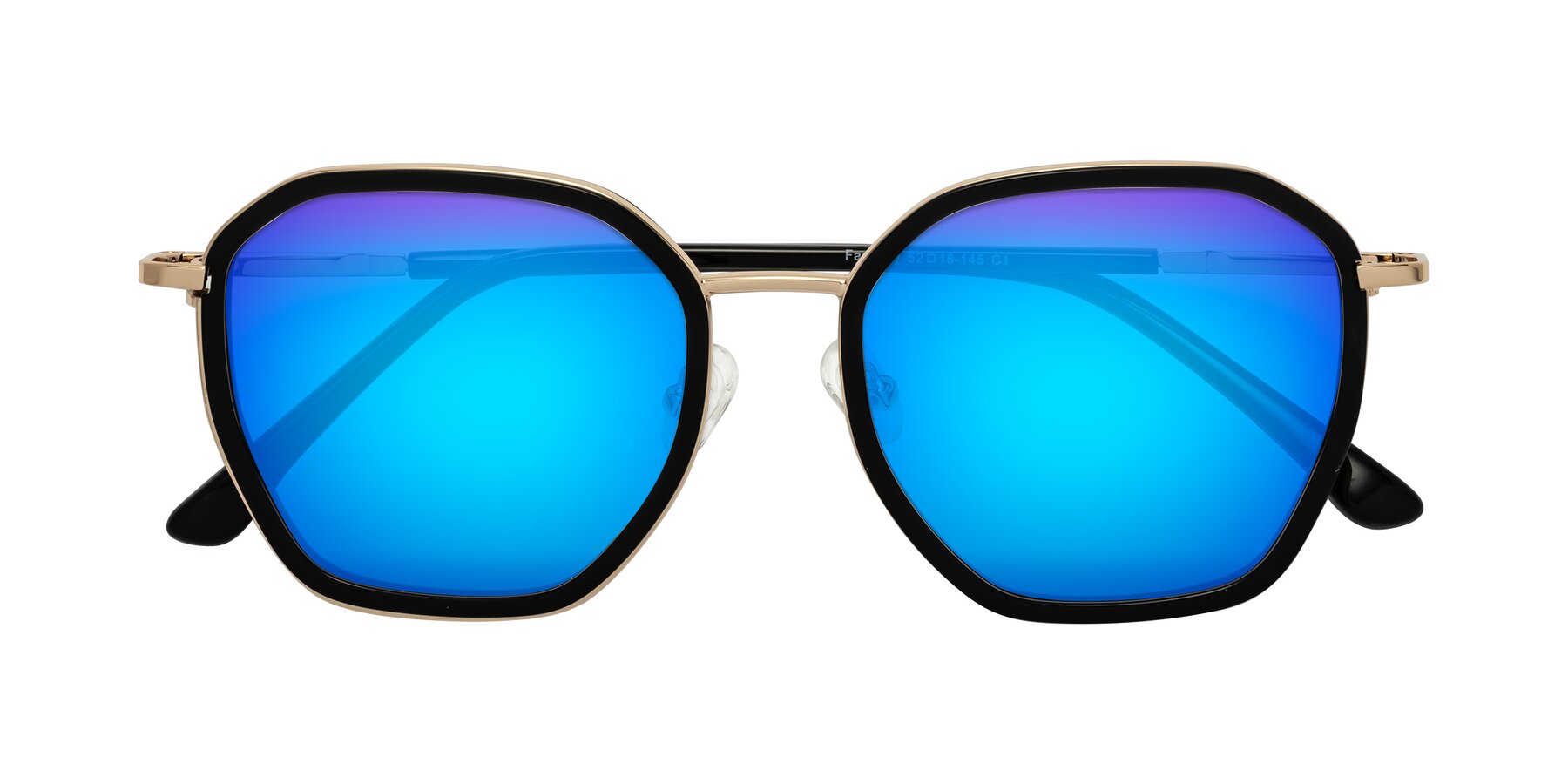 Folded Front of Fammily in Black-Gold with Blue Mirrored Lenses