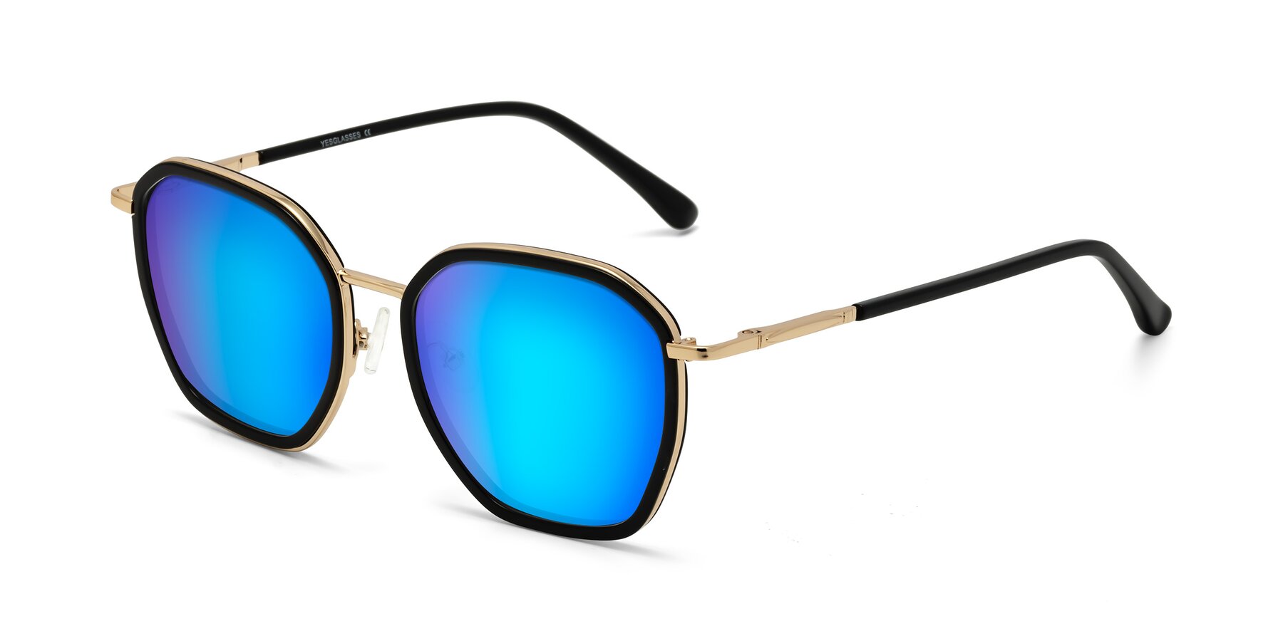 Angle of Fammily in Black-Gold with Blue Mirrored Lenses