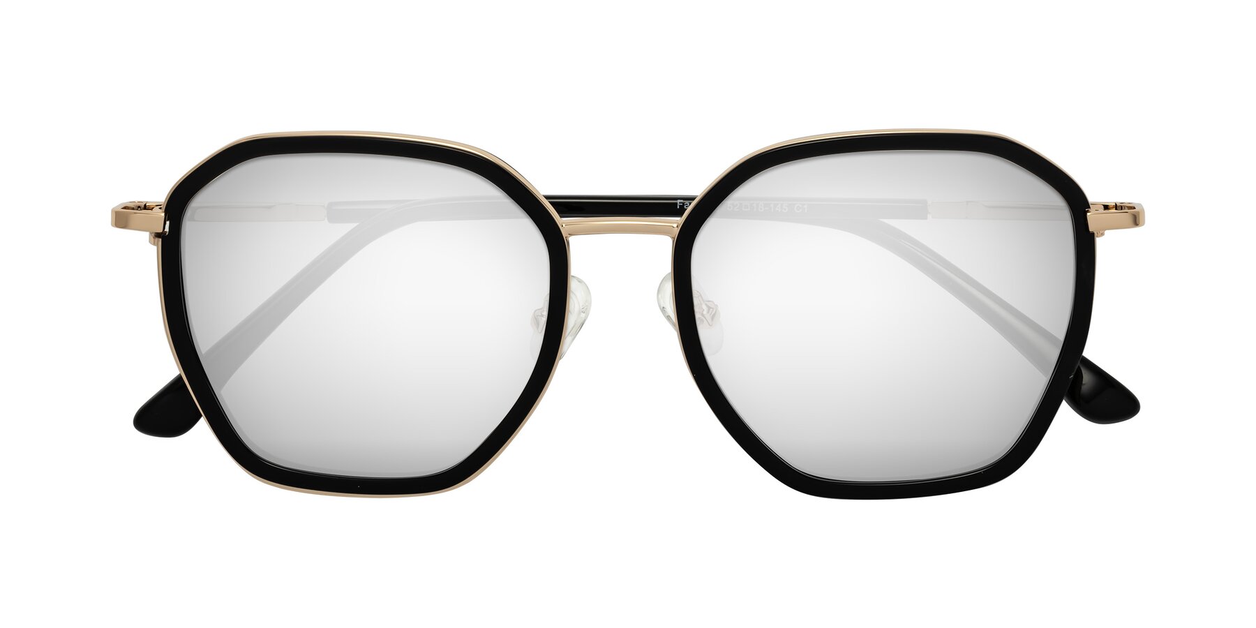 Folded Front of Fammily in Black-Gold with Silver Mirrored Lenses