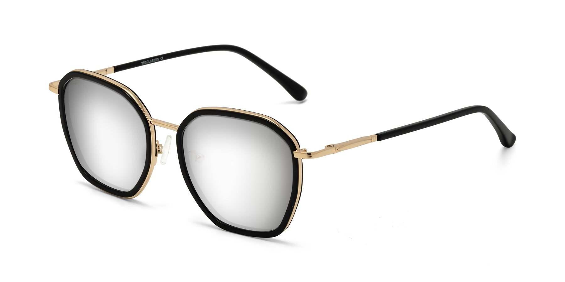 Angle of Fammily in Black-Gold with Silver Mirrored Lenses