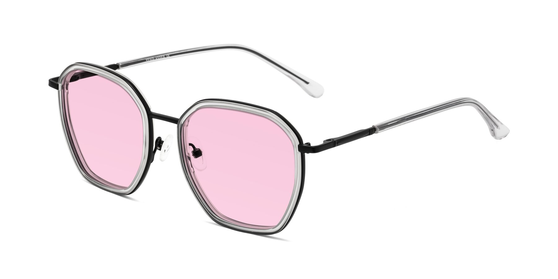 Angle of Fammily in Clear-Black with Light Pink Tinted Lenses