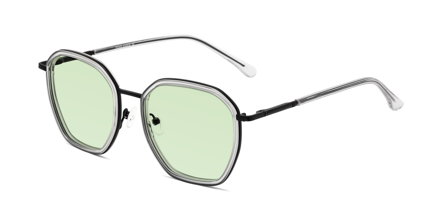 Angle of Fammily in Clear-Black with Light Green Tinted Lenses