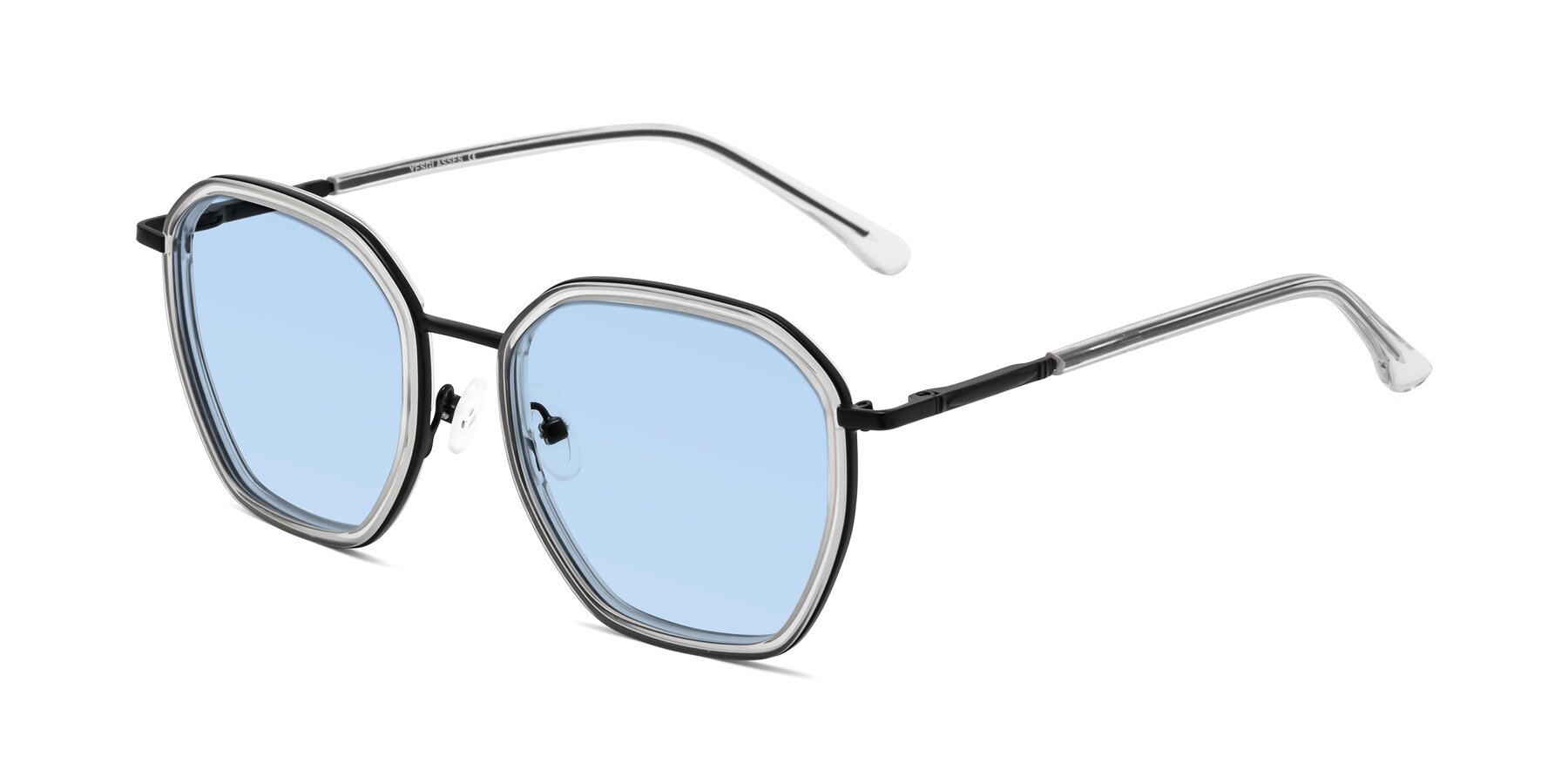 Angle of Fammily in Clear-Black with Light Blue Tinted Lenses