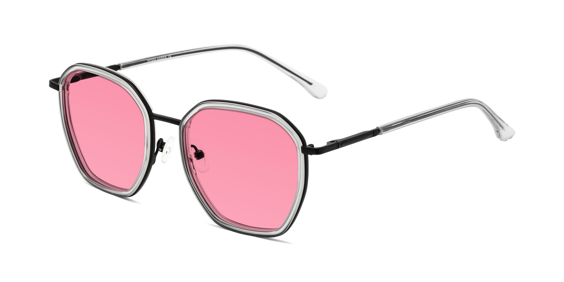 Angle of Fammily in Clear-Black with Pink Tinted Lenses