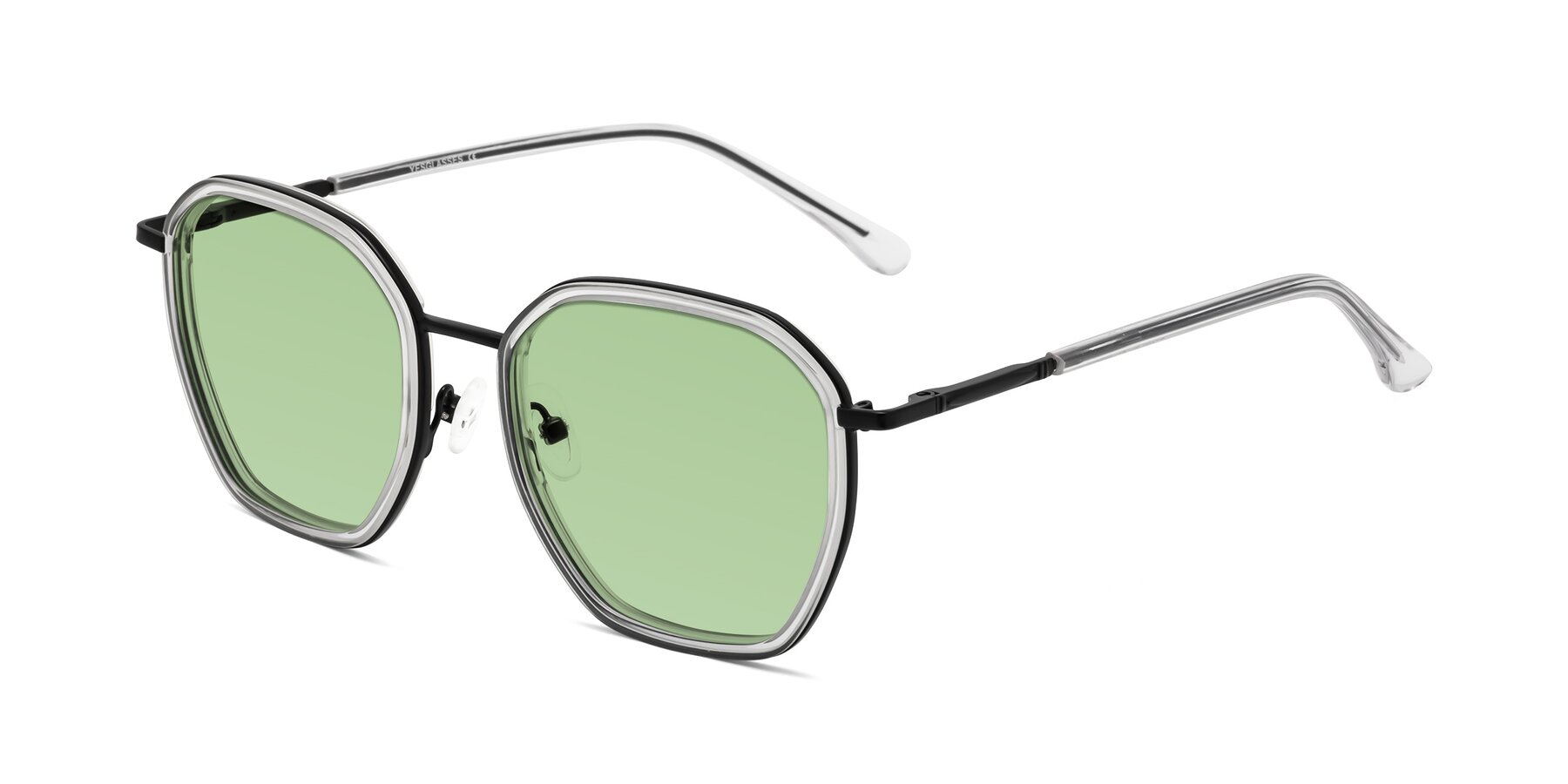 Angle of Fammily in Clear-Black with Medium Green Tinted Lenses