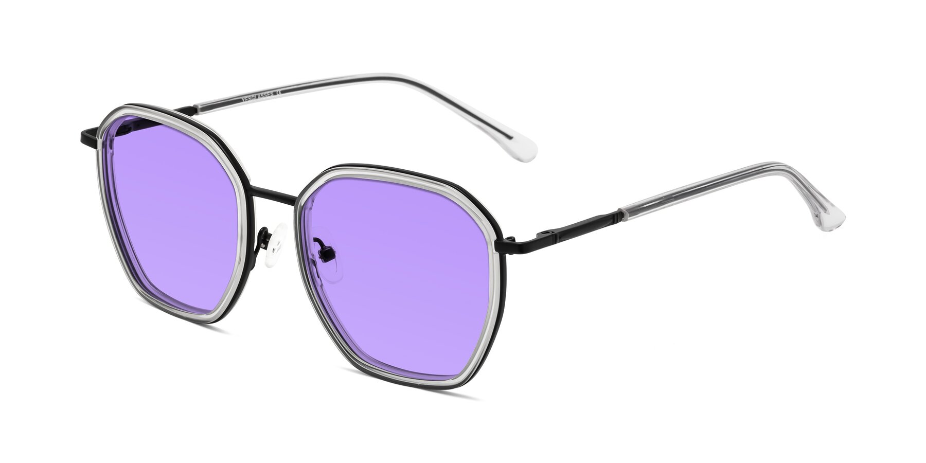 Angle of Fammily in Clear-Black with Medium Purple Tinted Lenses