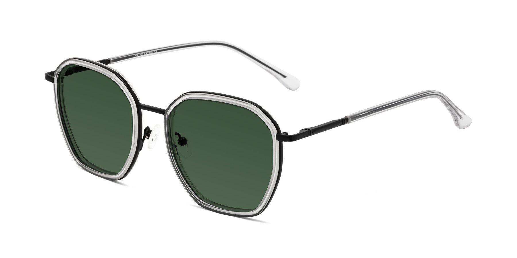 Angle of Fammily in Clear-Black with Green Tinted Lenses