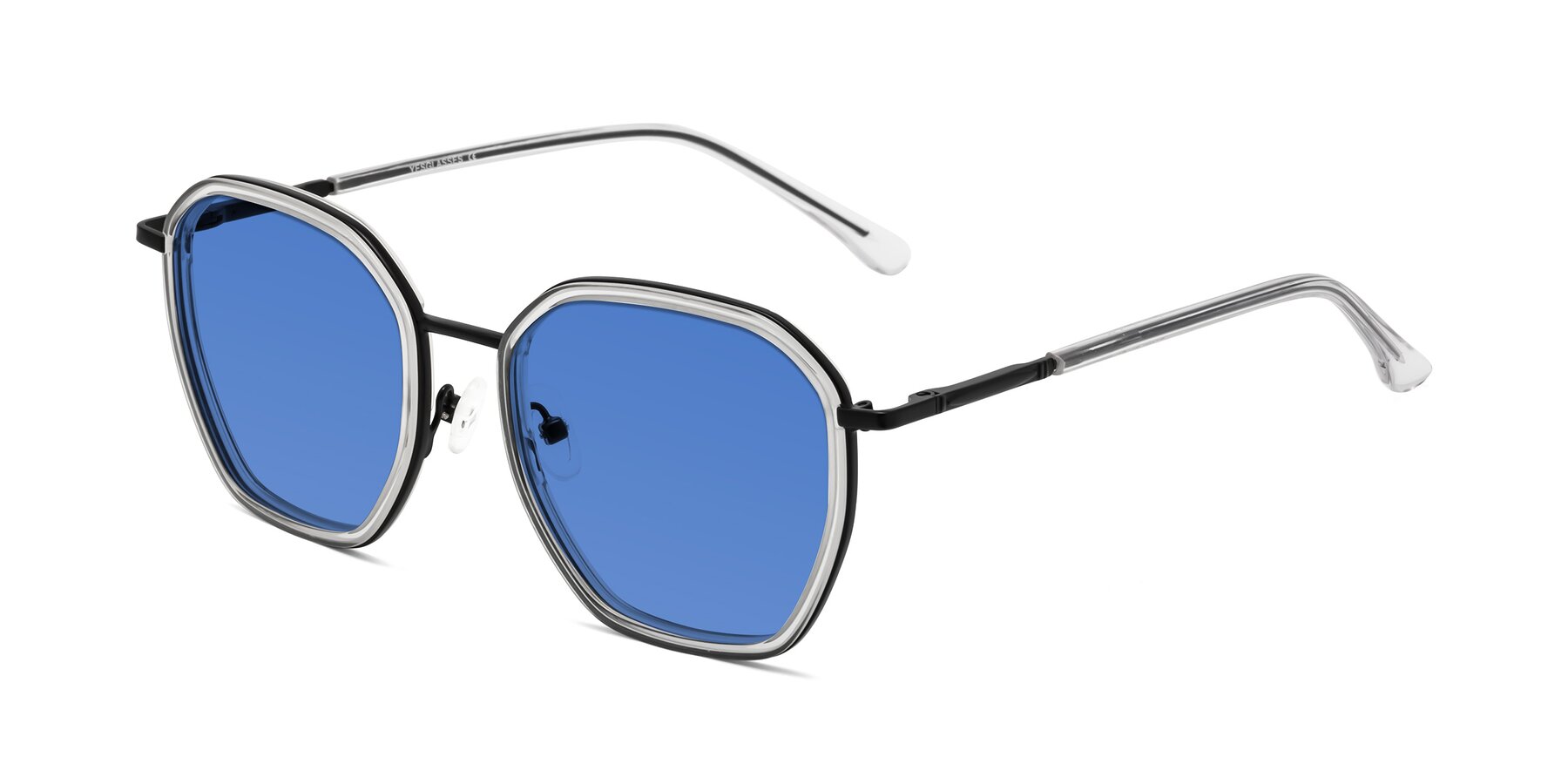 Angle of Fammily in Clear-Black with Blue Tinted Lenses