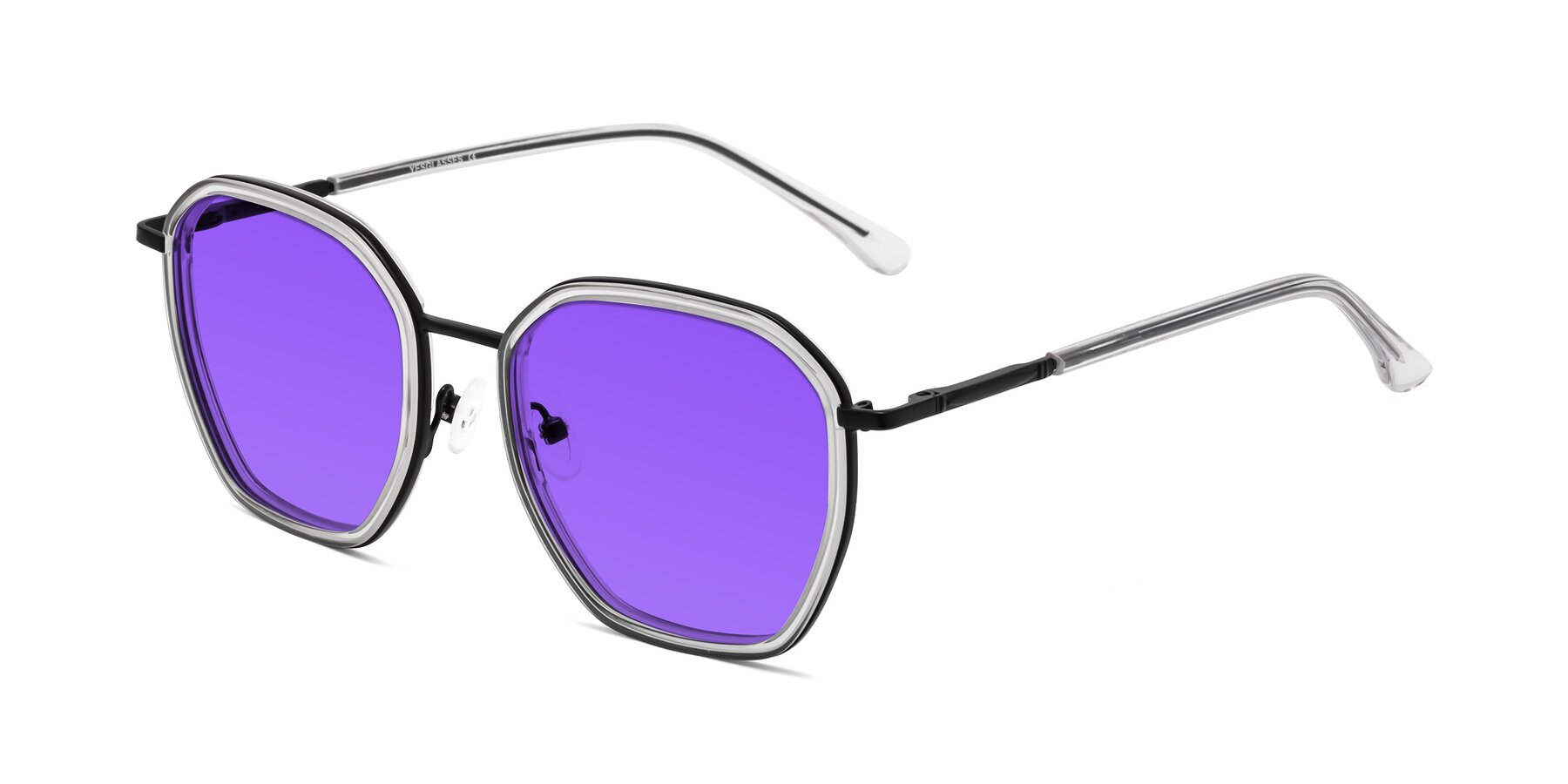 Angle of Fammily in Clear-Black with Purple Tinted Lenses