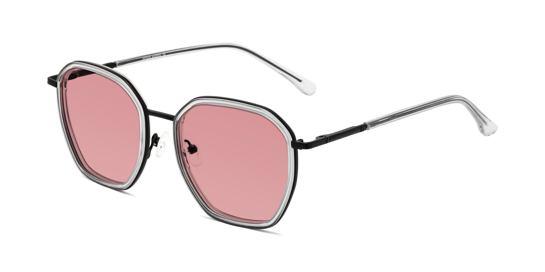 Angle of Fammily in Clear-Black with Medium Garnet Tinted Lenses